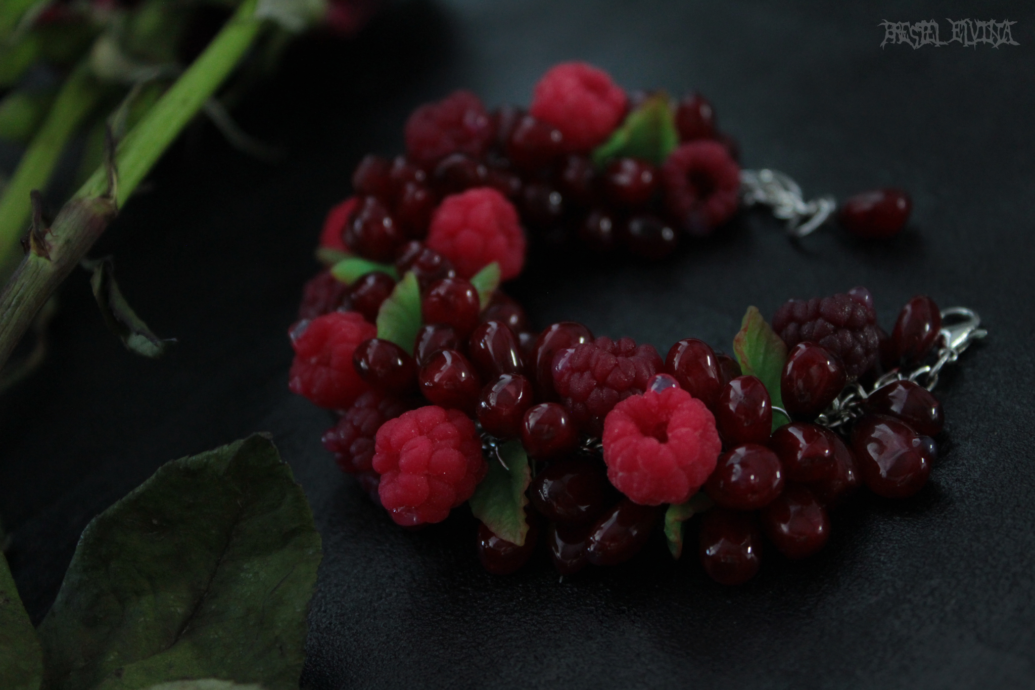 Raspberry-garnet bracelet - My, Polymer clay, Needlework without process, Longpost, A bracelet, Bijouterie