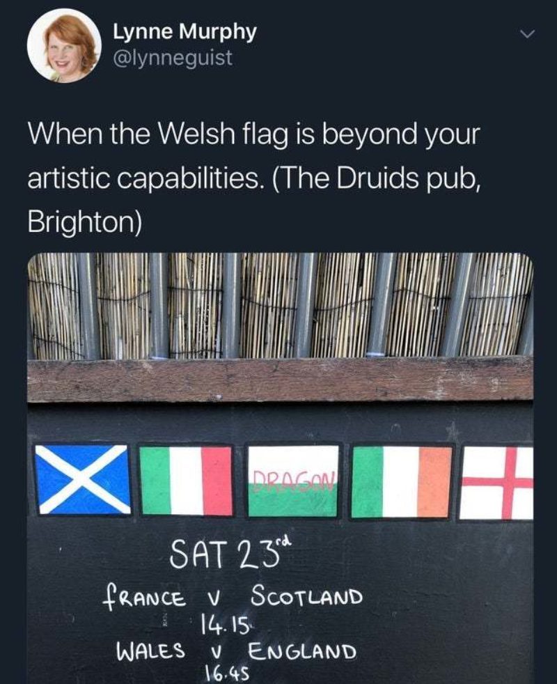 Yes, not everything is all right there with France either... - Wales, Flag, The Dragon, A pub, Sport