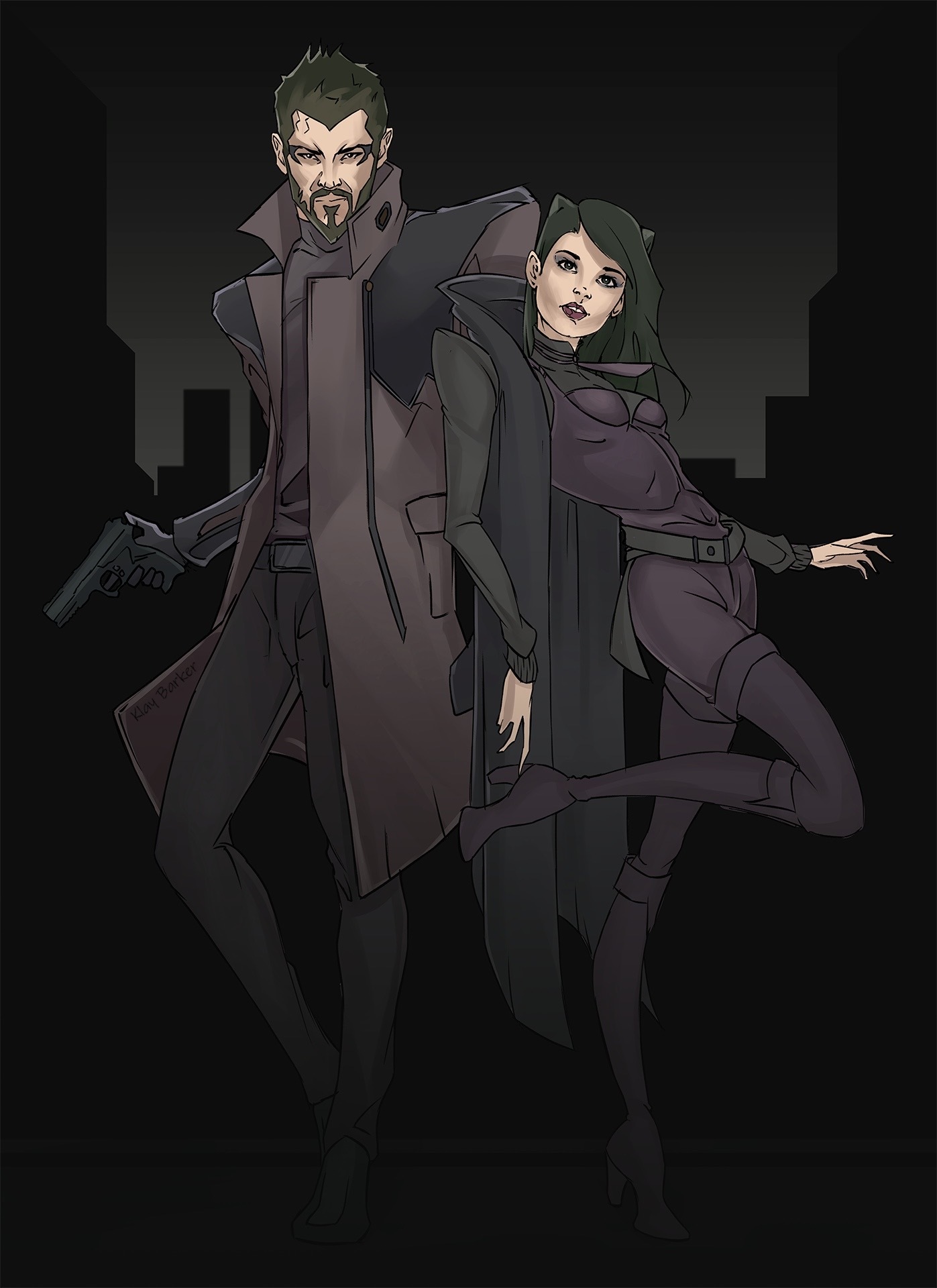 Deus Ex/Ergo Proxy - My, Deus Ex - Adam Jensen, Ergo Proxy, Adam Jensen, Re-l Mayer, Game art, Crossover, Deus Ex, Digital drawing