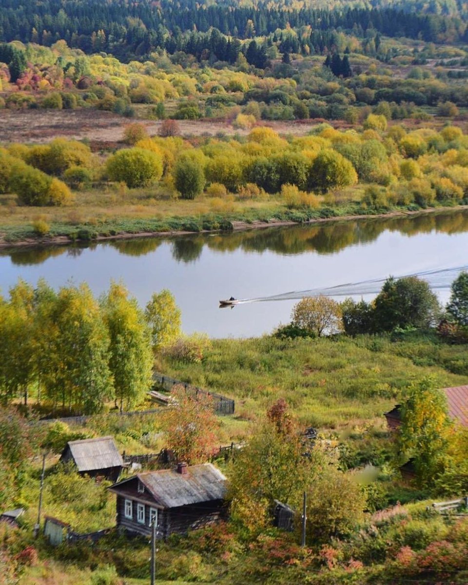 beauty - Village, River, Nature, A boat