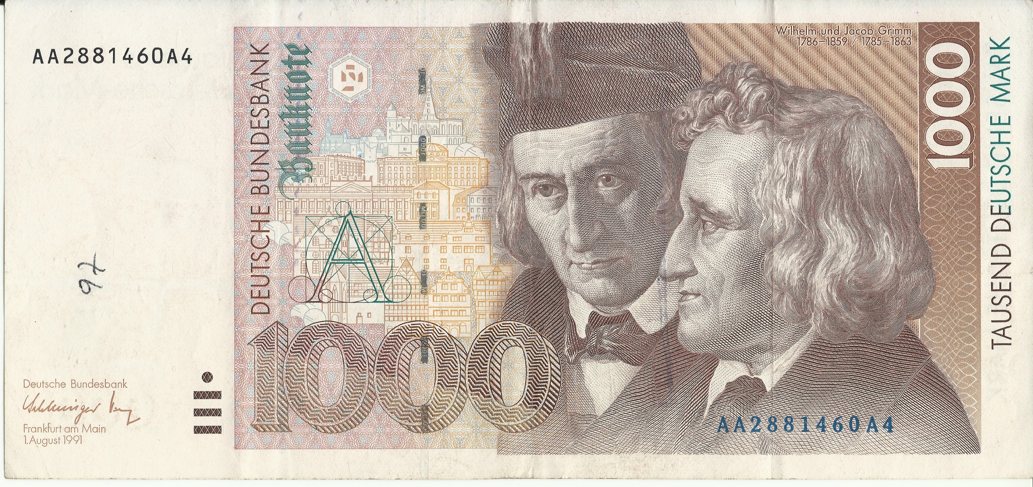 1000 Deutsche Mark GERMAN FEDERAL REPUBLIC 1991 - Моё, Бонистика, Нумизматика