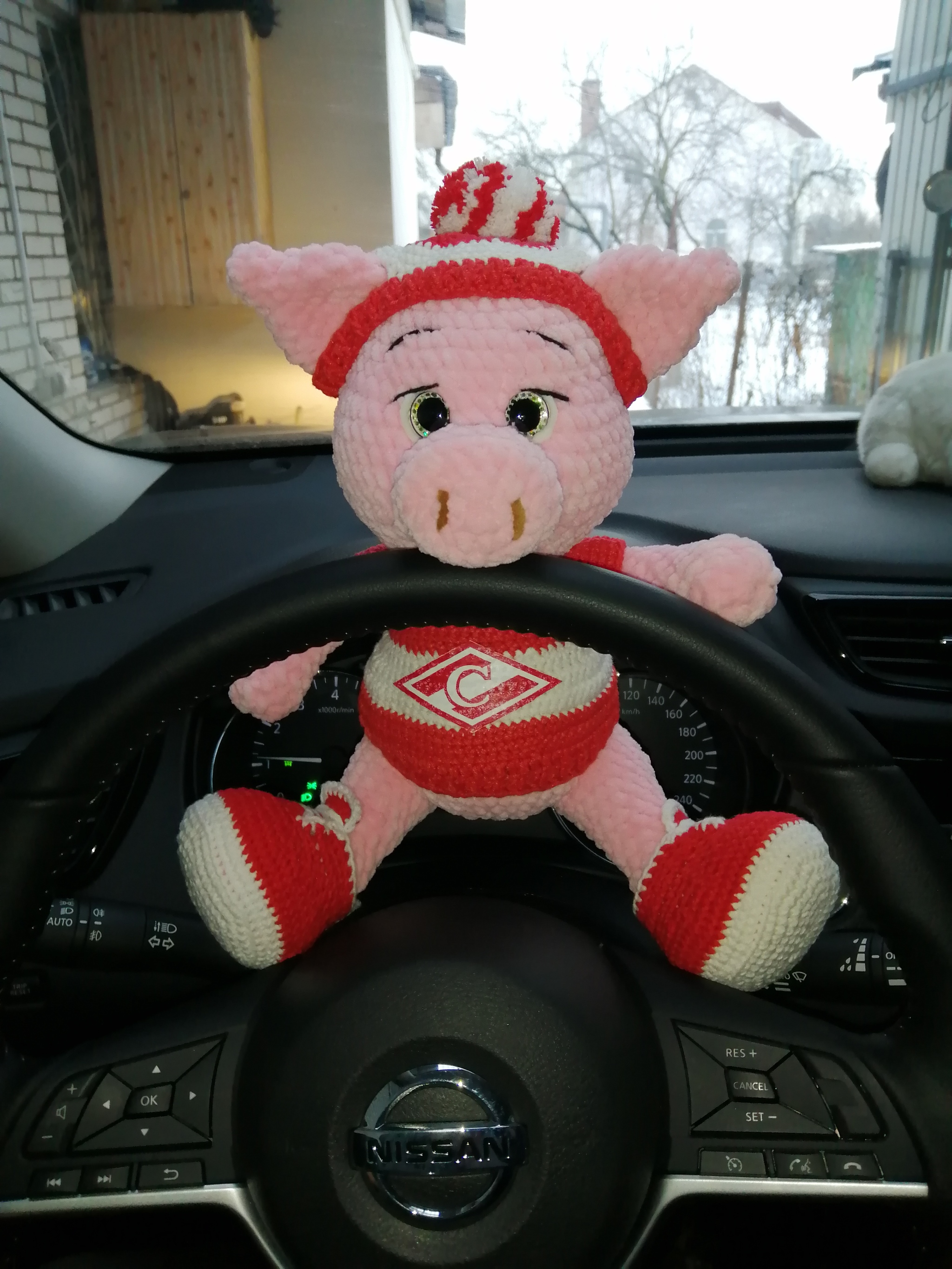 Piglet fan - My, Needlework without process, Knitted toys, Knitting, Piglets, Amigurumi, Author's toy, Presents, Longpost