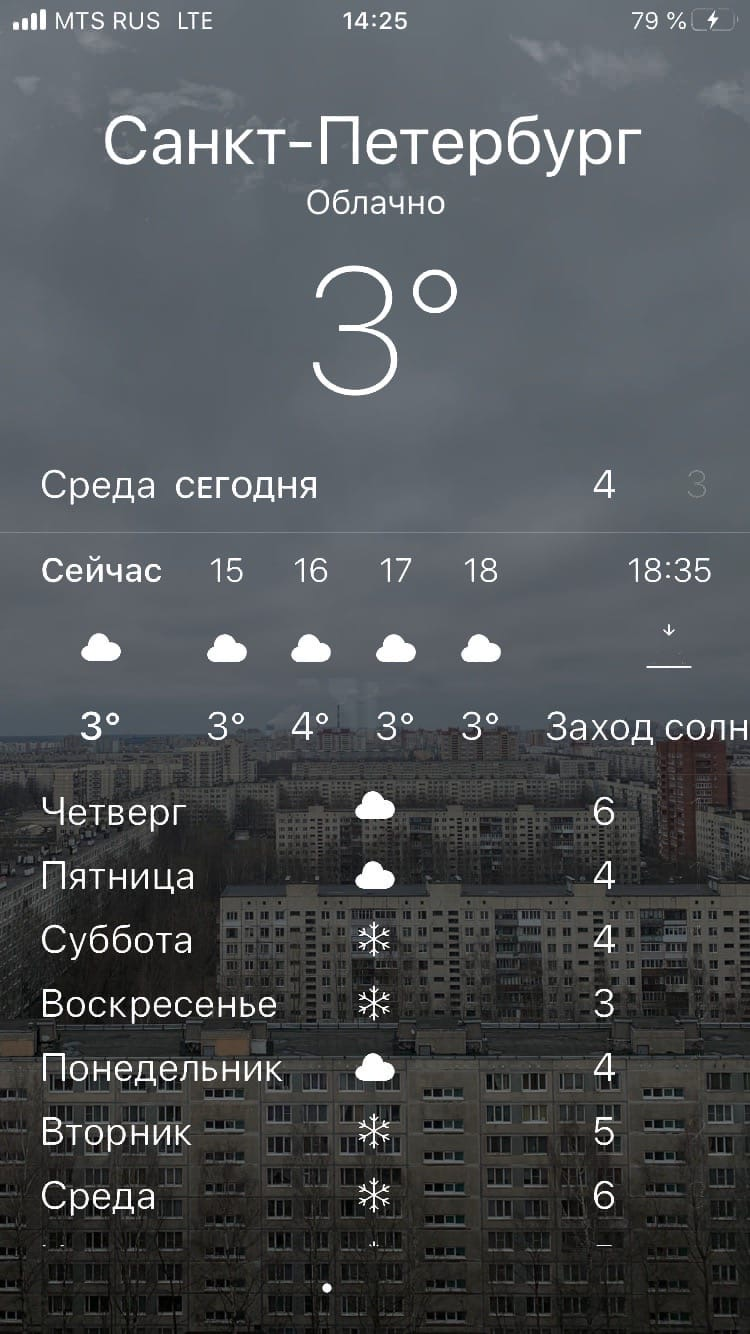 Правильный дизайн приложения Погоды в iPhone для СПб | Пикабу
