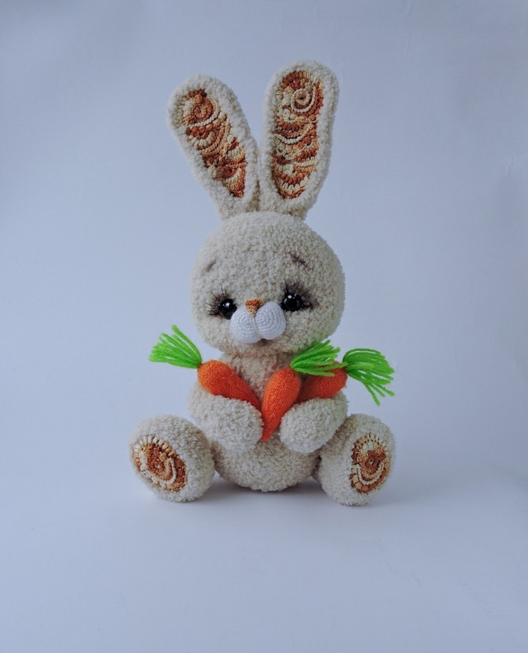 Hare painted ears - My, Crochet, Hare, Carrot, Longpost, Needlework without process, Freeform