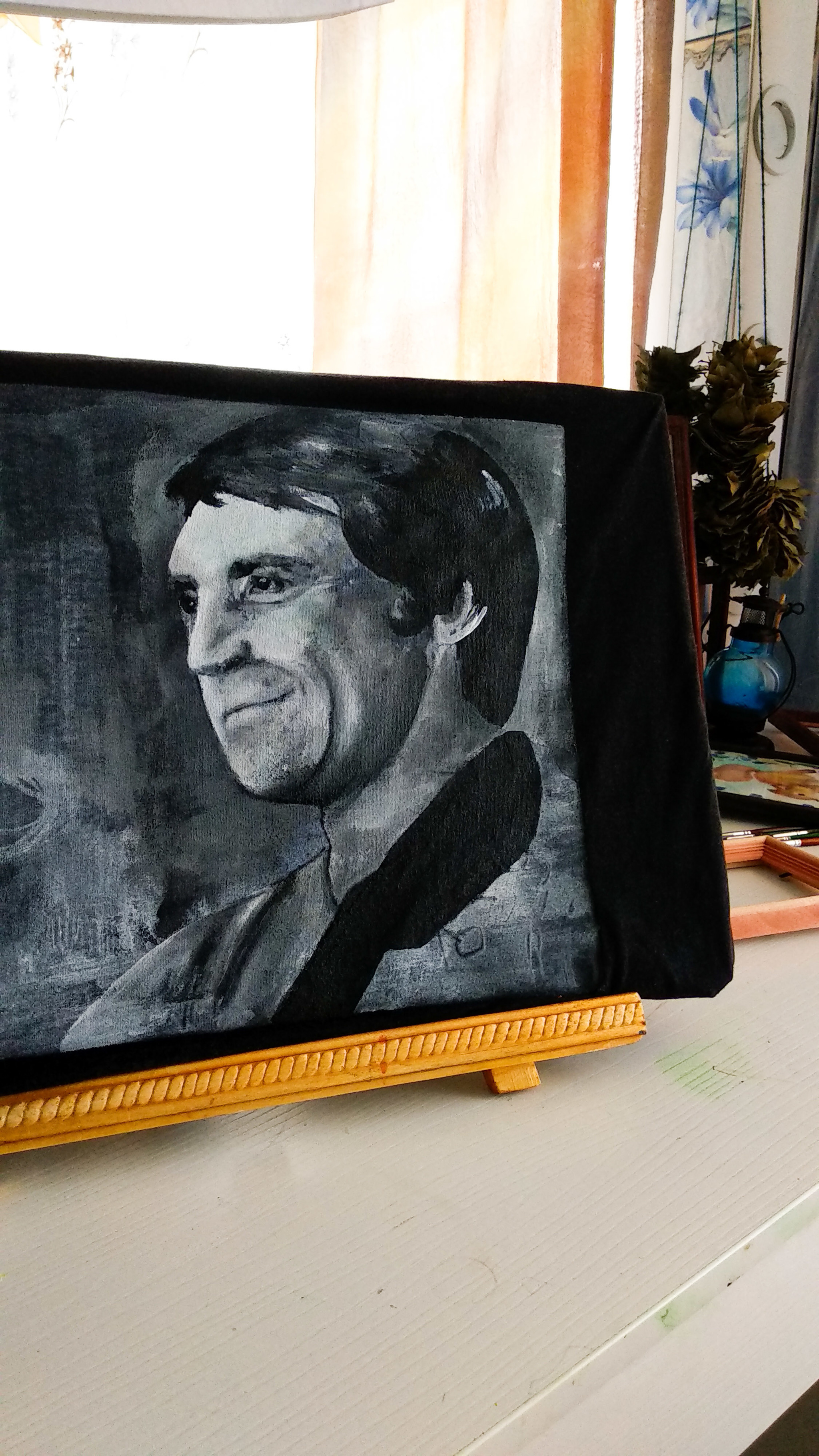 Gift for dad - My, Needlework with process, Vladimir Vysotsky, Painting, Painting on fabric, Longpost