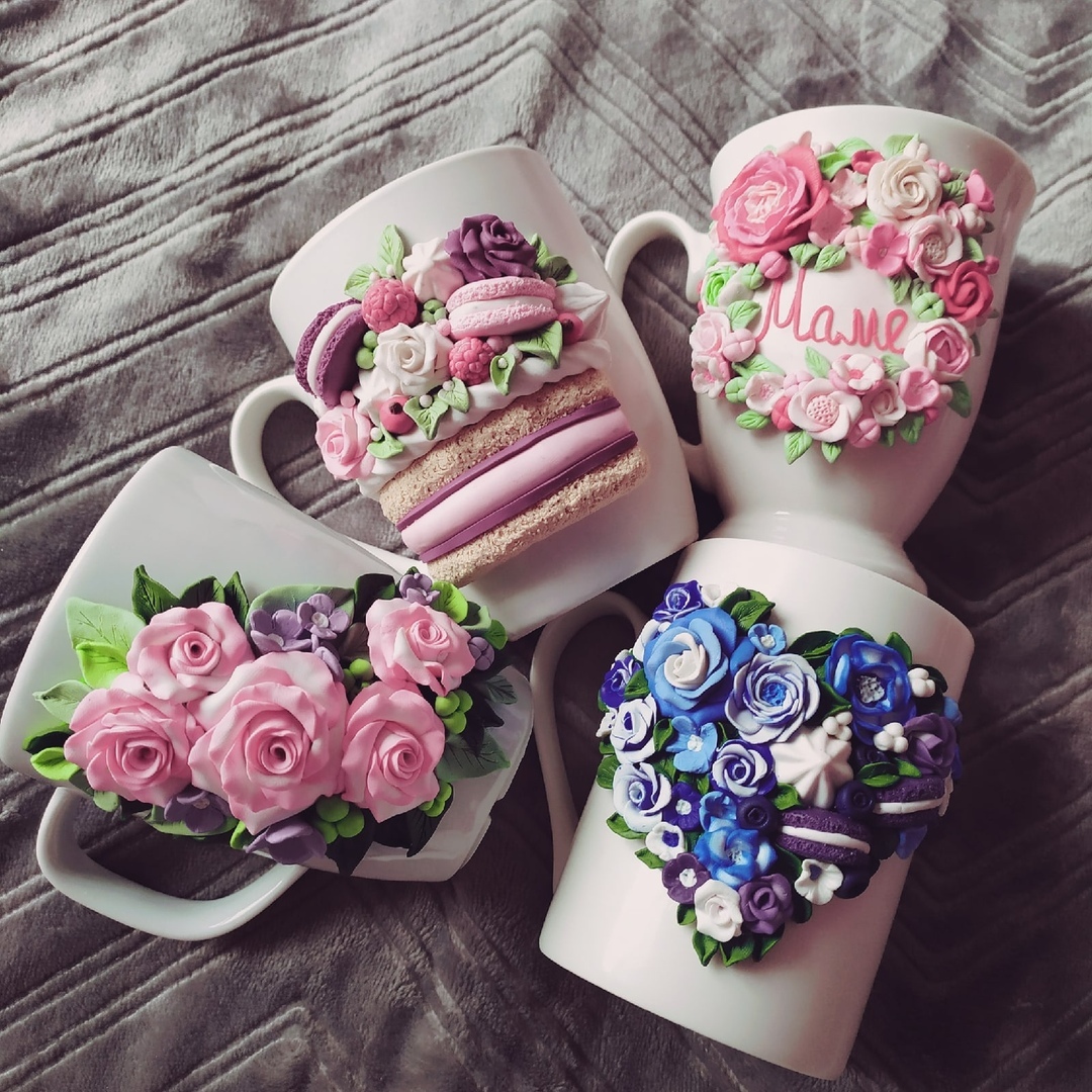 My creative efforts - My, Polymer clay, Flowers, Handmade, The Dragon, Needlework without process, With your own hands, Mug with decor, Longpost