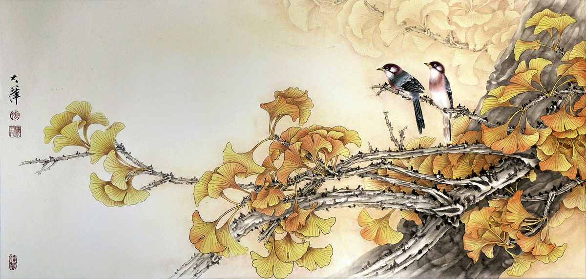 Something Chinese - China, Ginkgo, Birds, Art