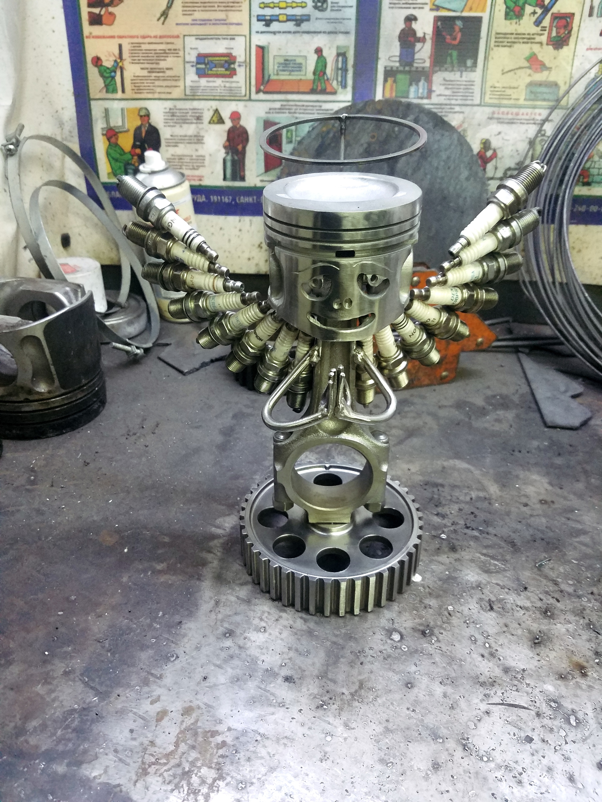 Angel of internal combustion - My, Welding, Piston, Clock, Auto, Angel, Needlework, With your own hands, Video, Longpost, Needlework with process