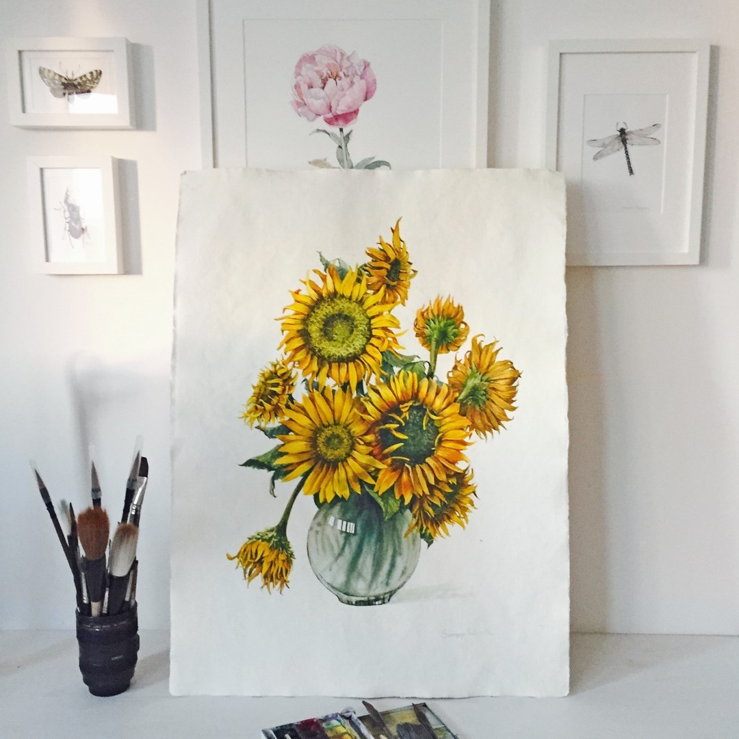 Bouquet of sunflowers, watercolor - My, Drawing, Painting, Painting, Creation, Sunflower, Watercolor