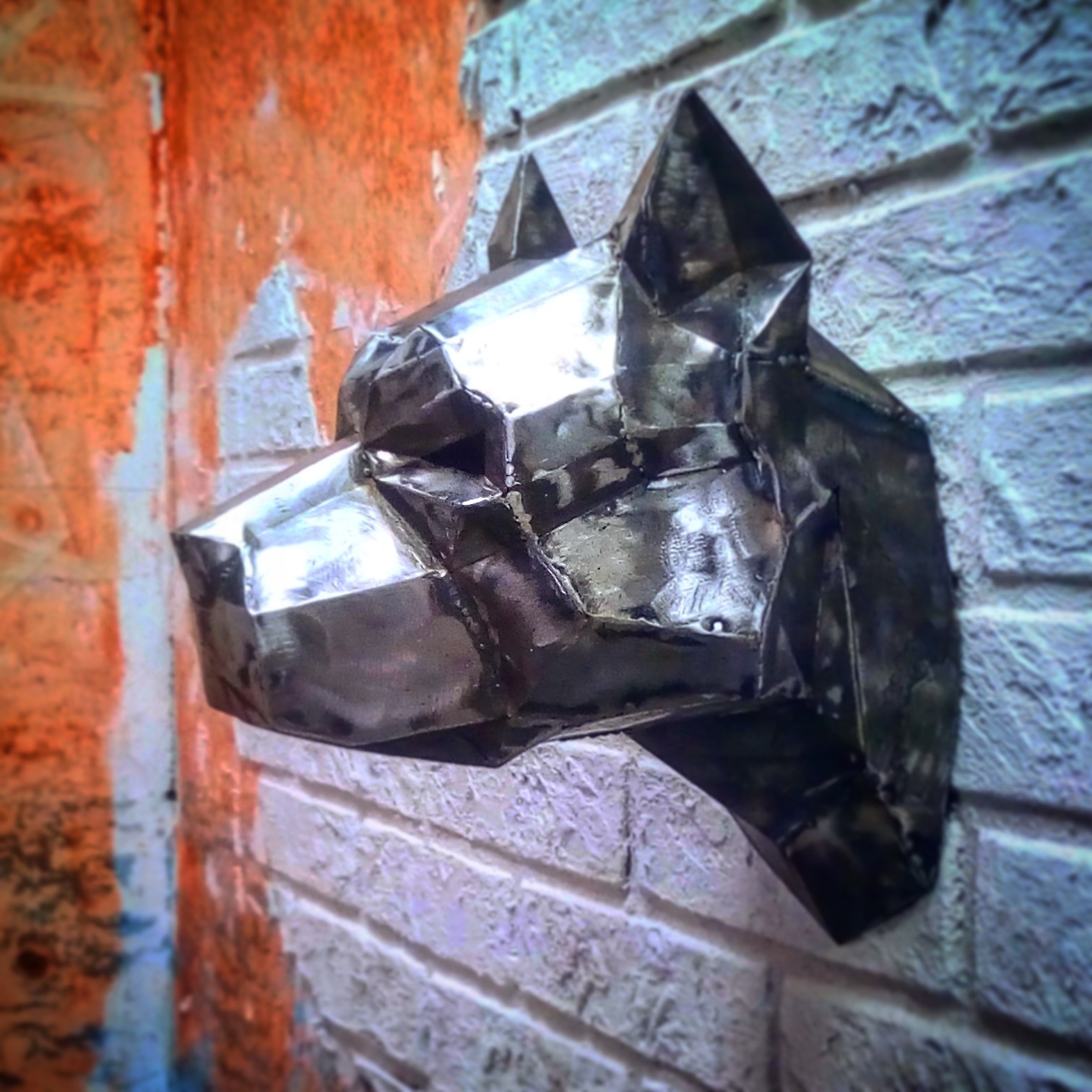 Pitbull head made from scrap metal and some backstage - My, Handmade, Pitbull, Wall, Bricks, Papercraft, Loft, Loft, Longpost, Needlework with process