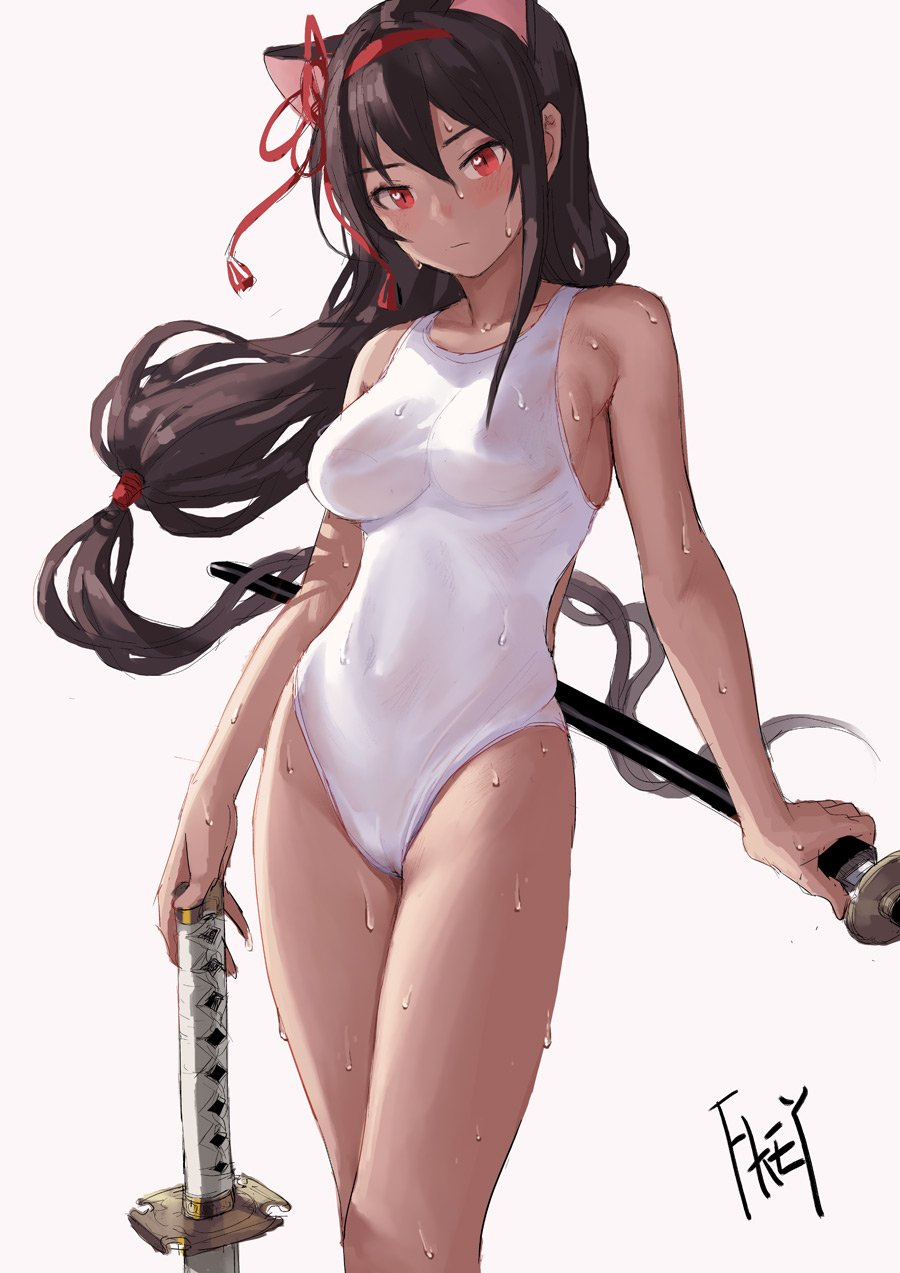 Neko Samurai - NSFW, Anime, Hand-drawn erotica, Girls, Neko, FKEY, Erotic, Anime art, Animal ears