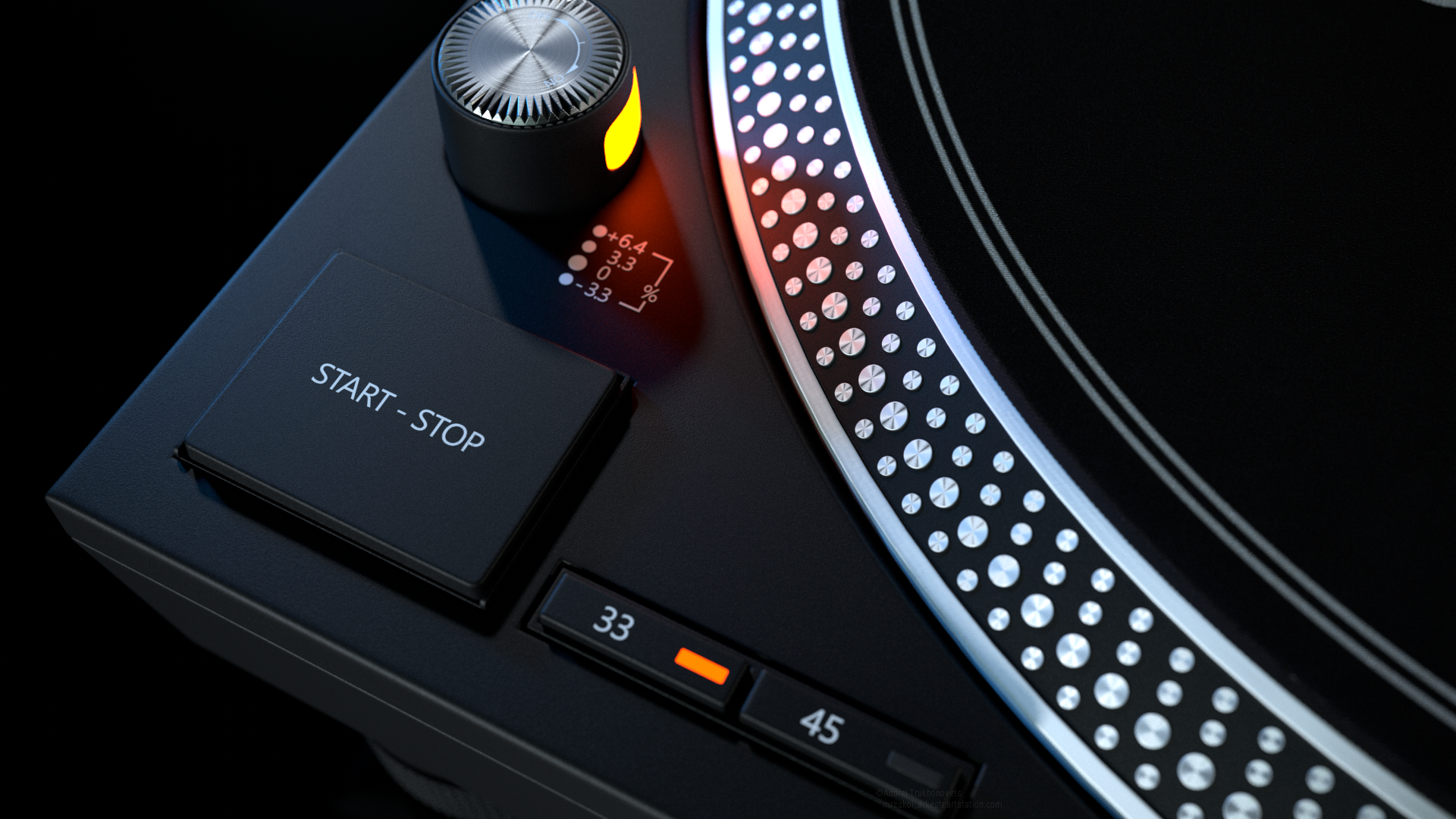 Vinyl player Technics SL-1200MK7 - My, Cinema 4d, Computer graphics, 3D, 3D modeling, Technics, Corona render, Substance painter, Photoshop, Longpost