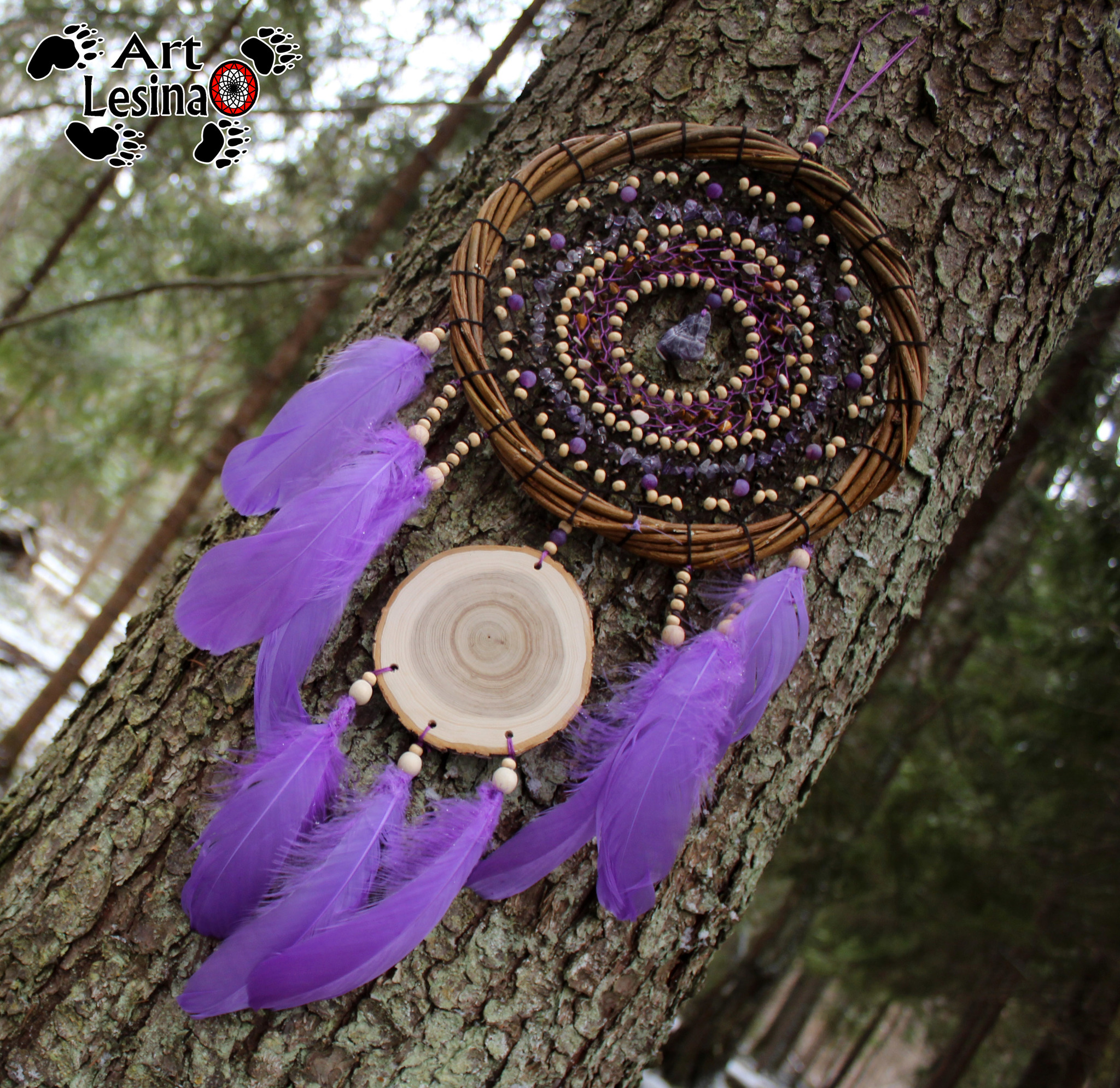 Dream catcher with pebbles and larch cut - My, Dreamcatcher, Needlework without process, Needlework, Amulet, Natural stones, Longpost