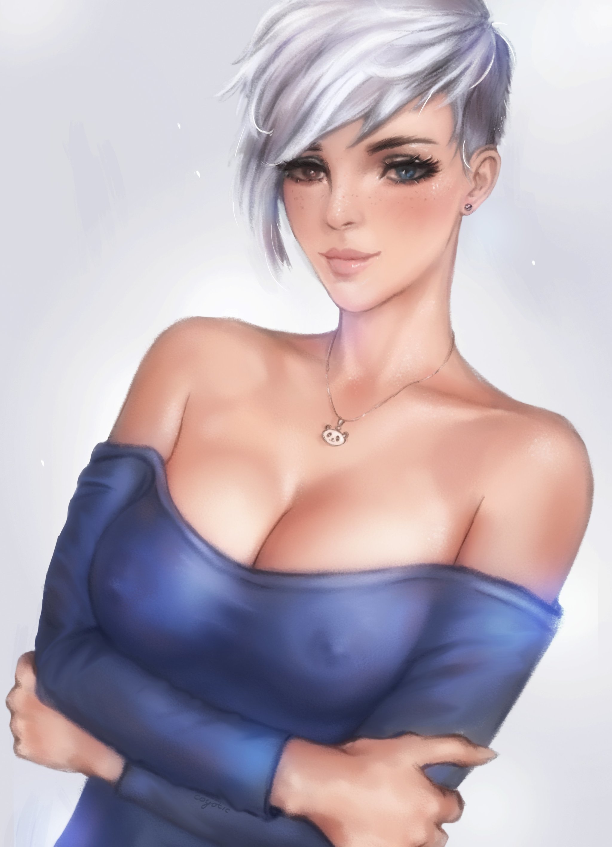 You're looking me in the eye, aren't you? - NSFW, Art, Girls, Erotic, Nipples, Heterochromia, Coyotic