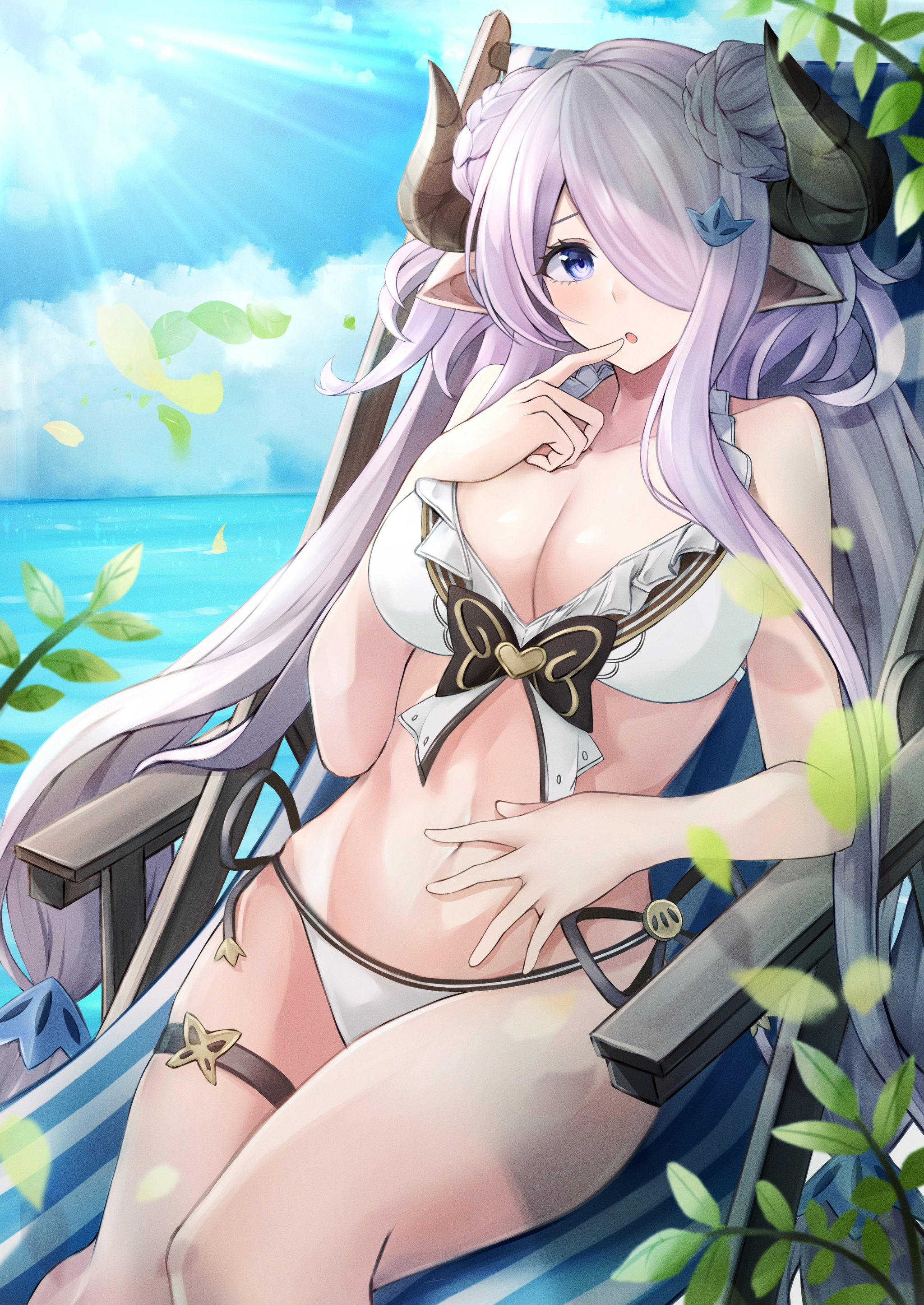 Narmaya - NSFW, Аниме, Anime Art, Granblue Fantasy, Narmaya, Купальник, Рога