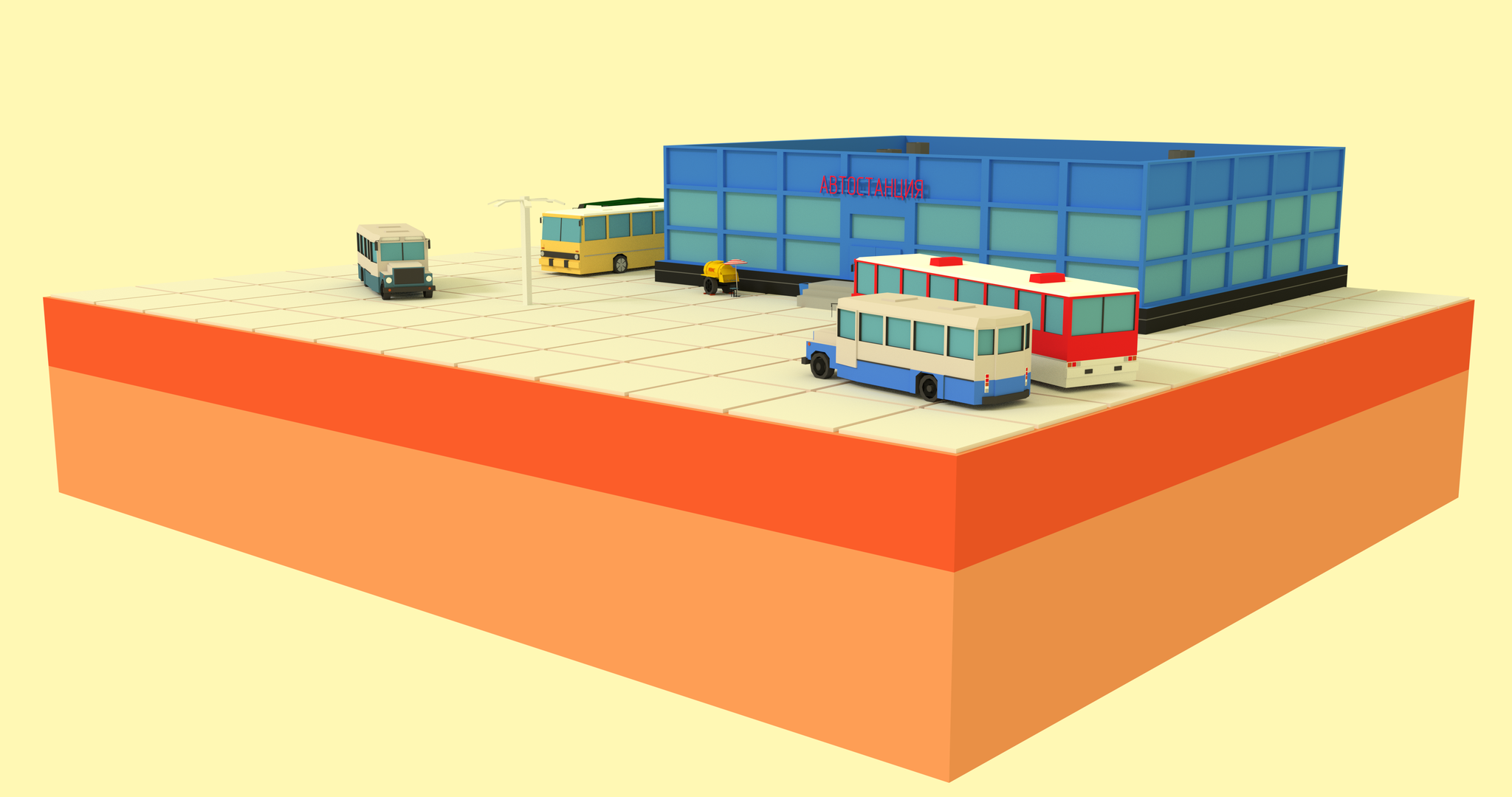 [Low poly] Bus station - My, Low poly, 3D, Bus station, Ik, Ikarus