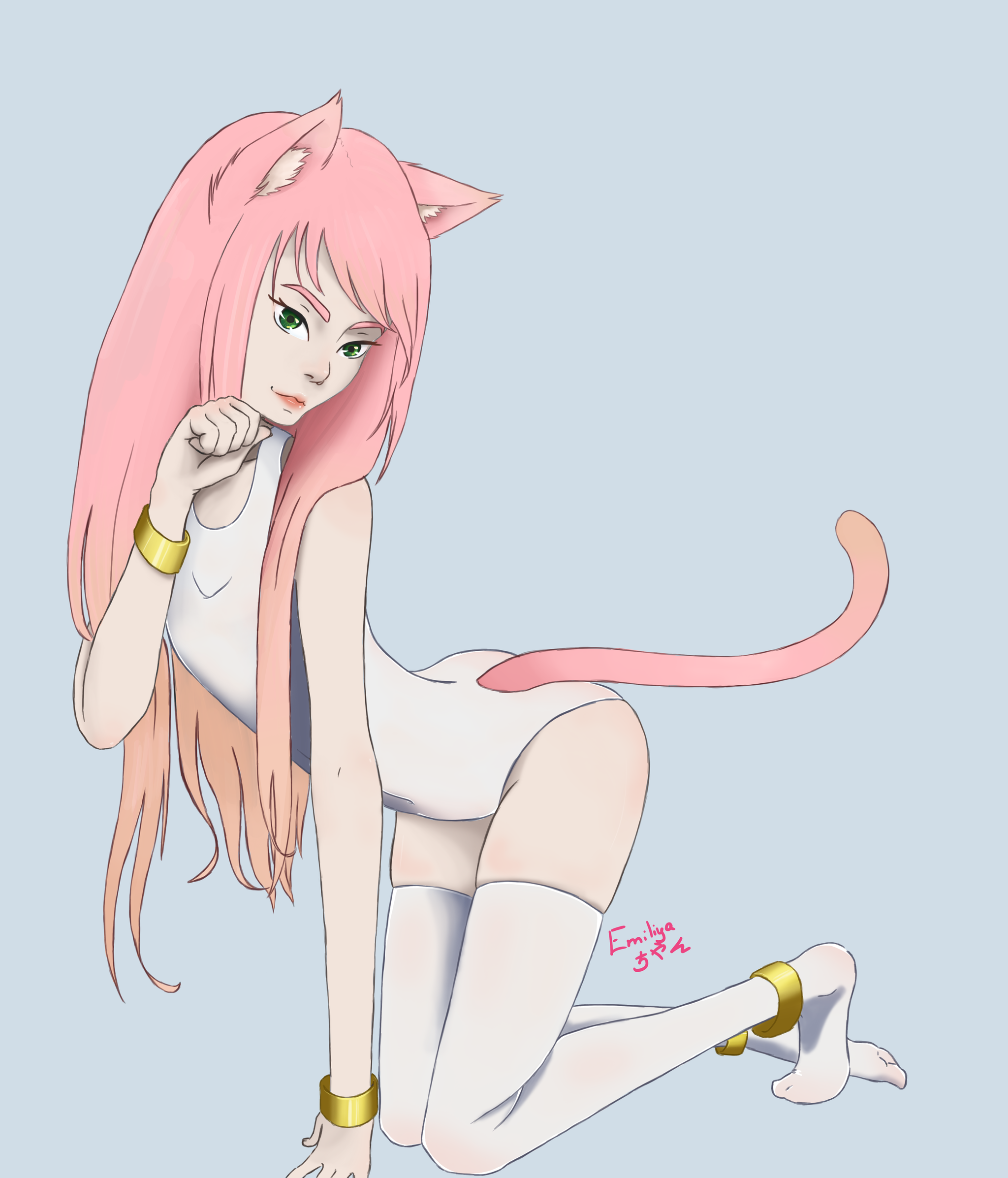 Neko-chan in a swimsuit - My, Neko, Art