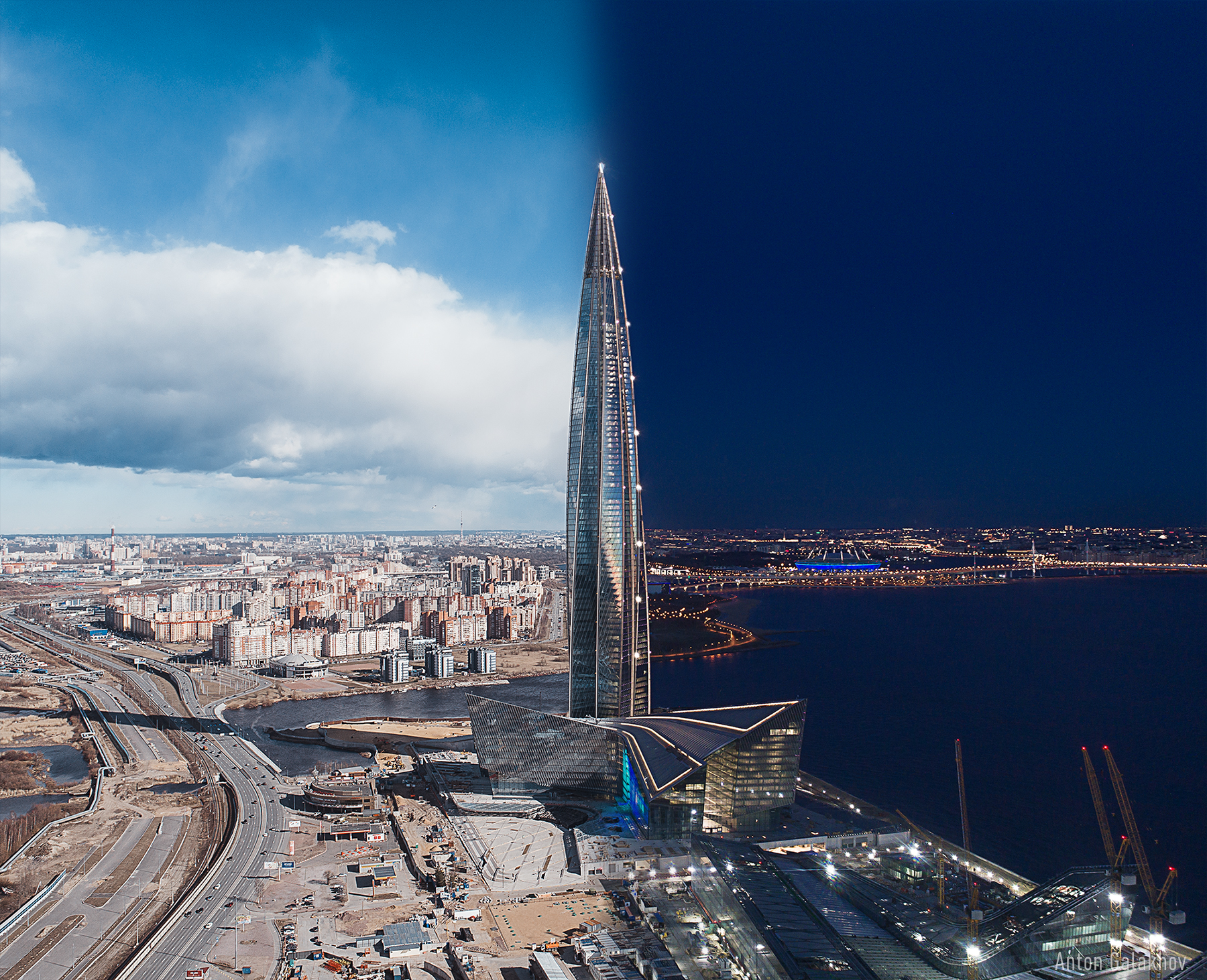 Day and night - My, Saint Petersburg, Lakhta Center, The photo