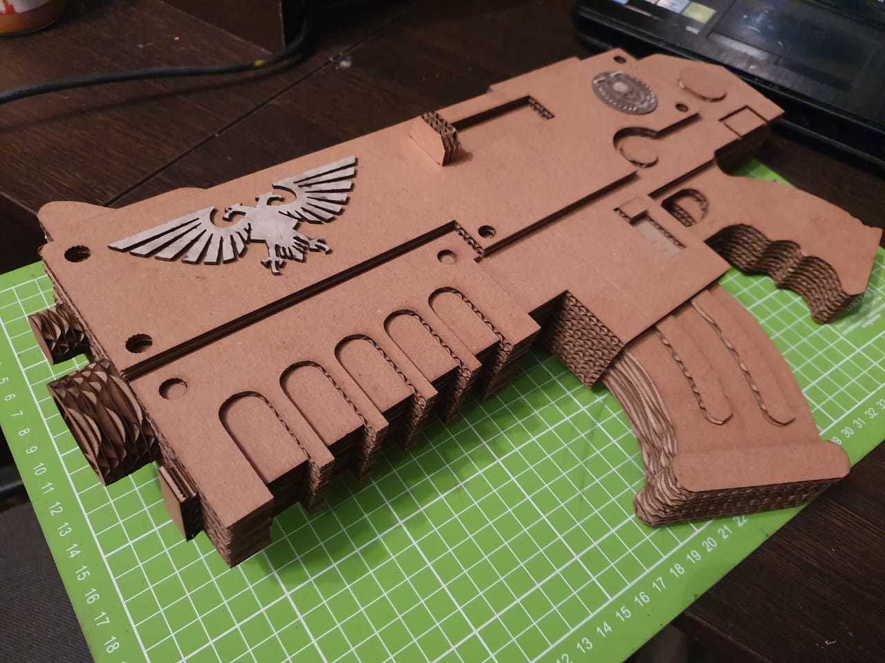 Bolter, cardboard, Warhammer - My, Warhammer, Cardboard, Laser cutting, With your own hands, Crafts, Longpost, Weapon, Needlework without process