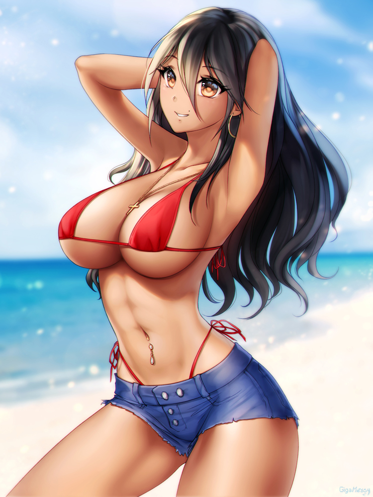 Elenita - NSFW, Hand-drawn erotica, Erotic, Anime art, Gigamessy, Boobs, Swimsuit