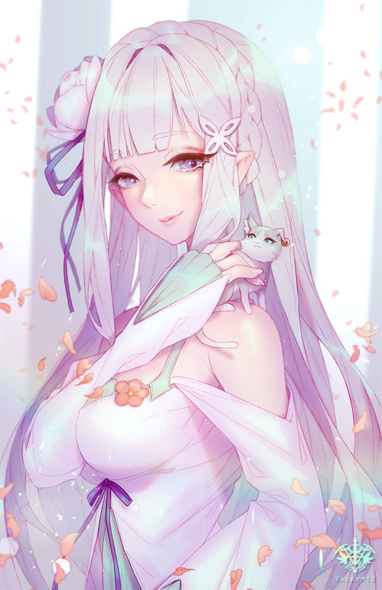 Emilia in her mansion dress - Re:Zero Kara, Emilia, Puck, Anime Art, Аниме