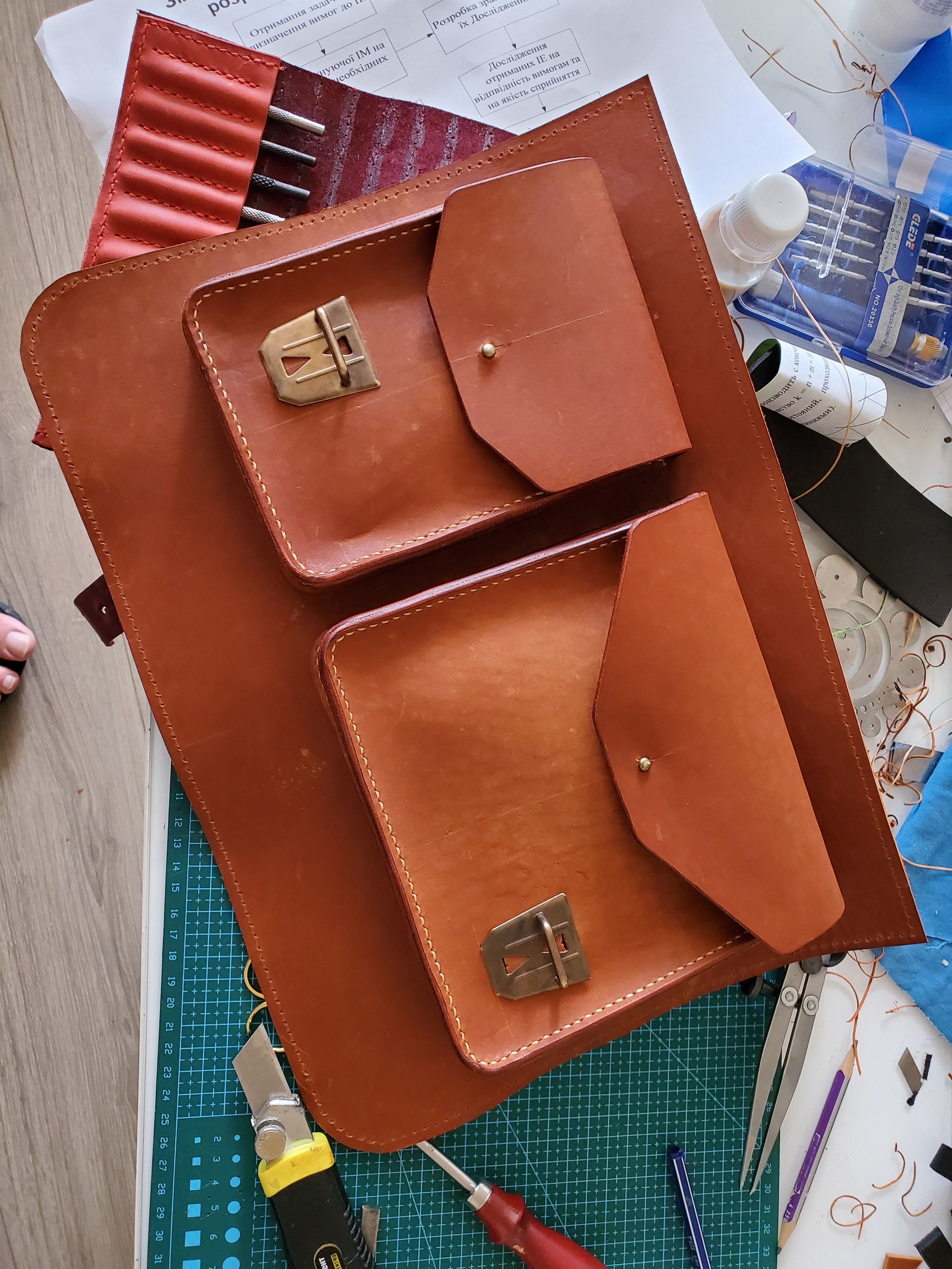 Leather briefcase. Brown - My, Leather products, Leather, With your own hands, Briefcase, Handmade, Longpost, Needlework with process