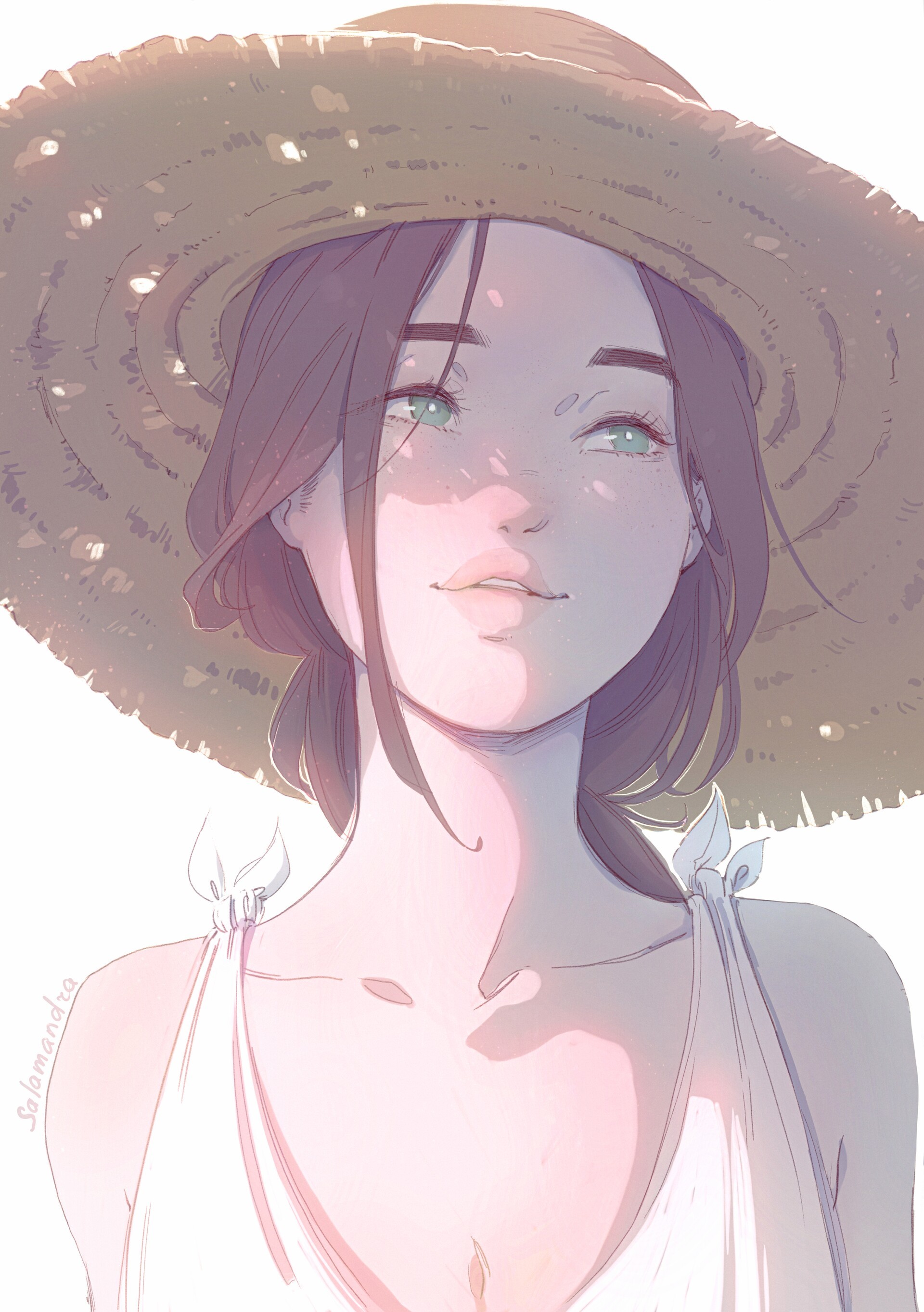 Summer days - Art, Drawing, Girls, Hat, Salamandra San