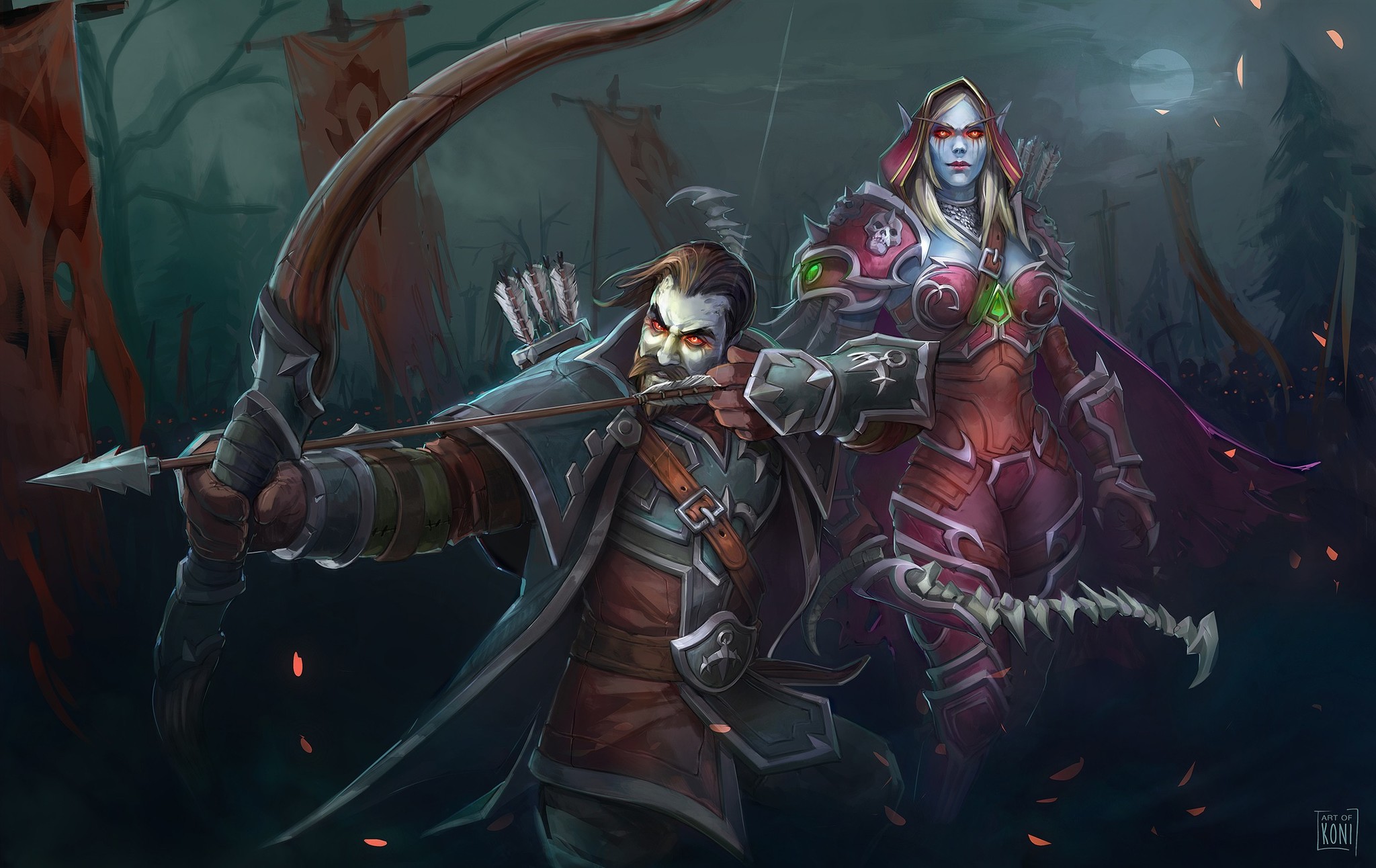 Sylvanas & Nathanos - Warcraft, World of warcraft, Undead, Sylvanas Windrunner, Art, Archers, Rangers, Horde