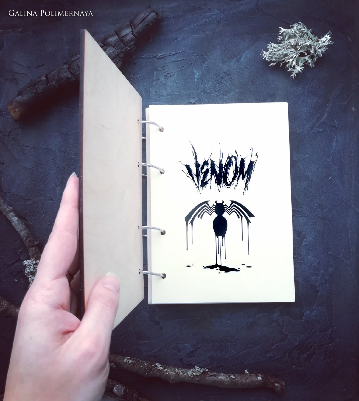 Notepad/sketchbook Venom - My, Venom, Notebook, Sketchbook, Needlework without process, Handmade, Polymer clay, Longpost