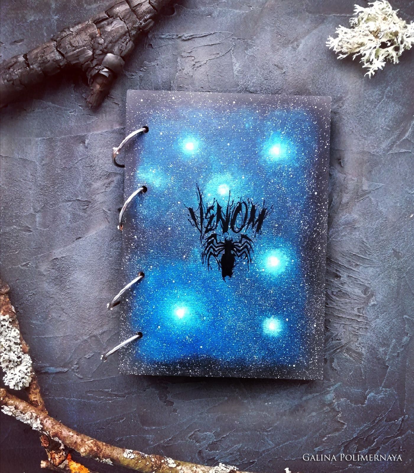 Notepad/sketchbook Venom - My, Venom, Notebook, Sketchbook, Needlework without process, Handmade, Polymer clay, Longpost