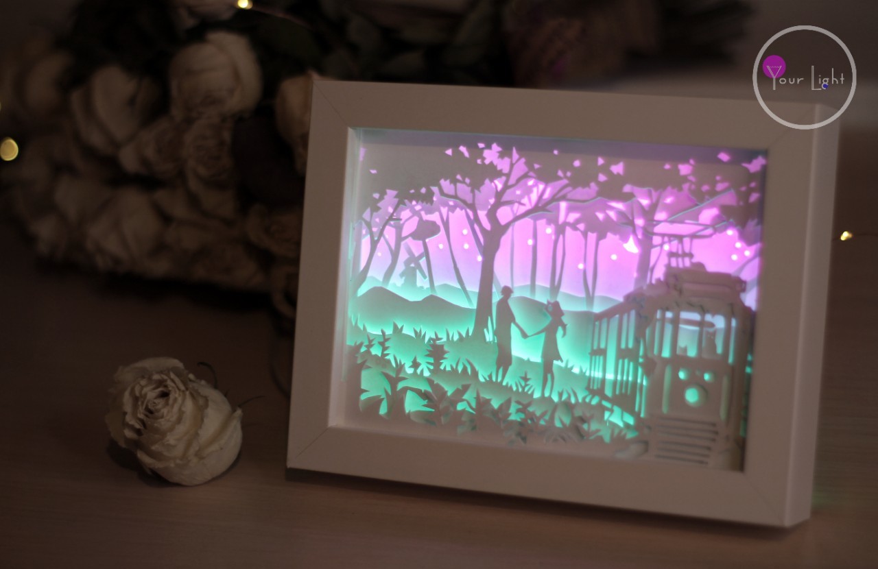 Romantic night - My, Lightbox, Needlework without process, Romance, Love, With your own hands, Shadowbox, Longpost