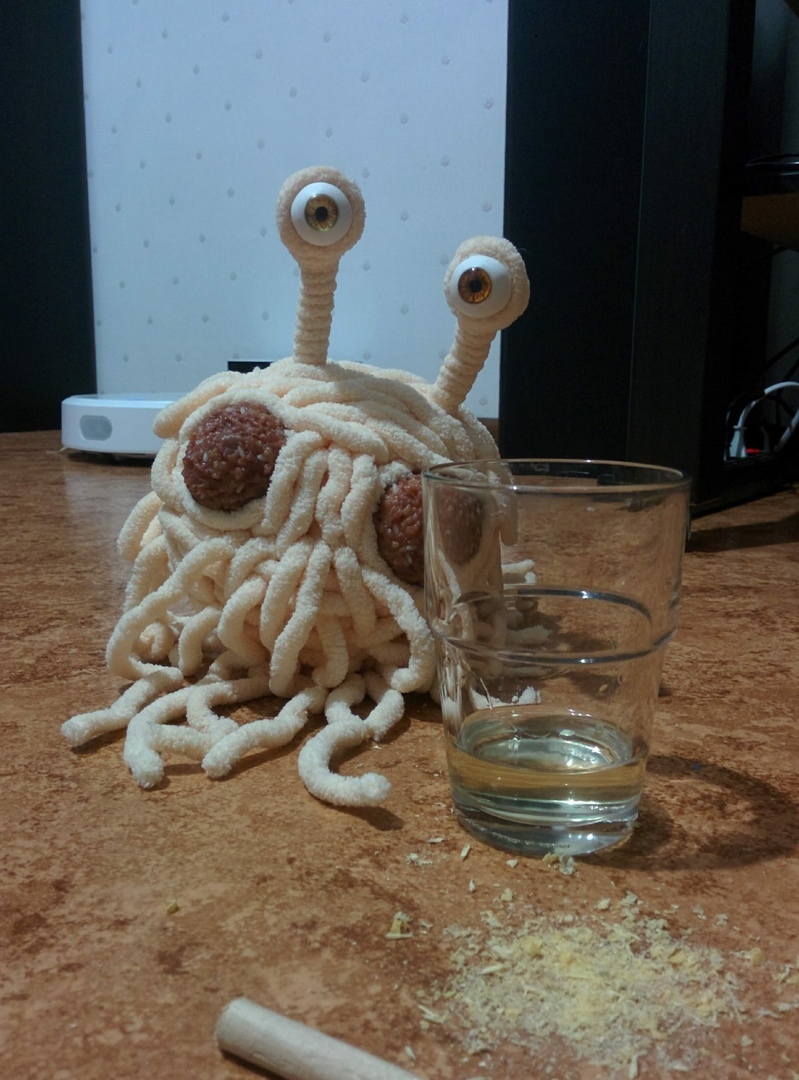 Flying Spaghetti Monster - My, Toys, Flying pasta monster, Handmade, Artist, Creation, Needlework, Monster, Hobby, Longpost