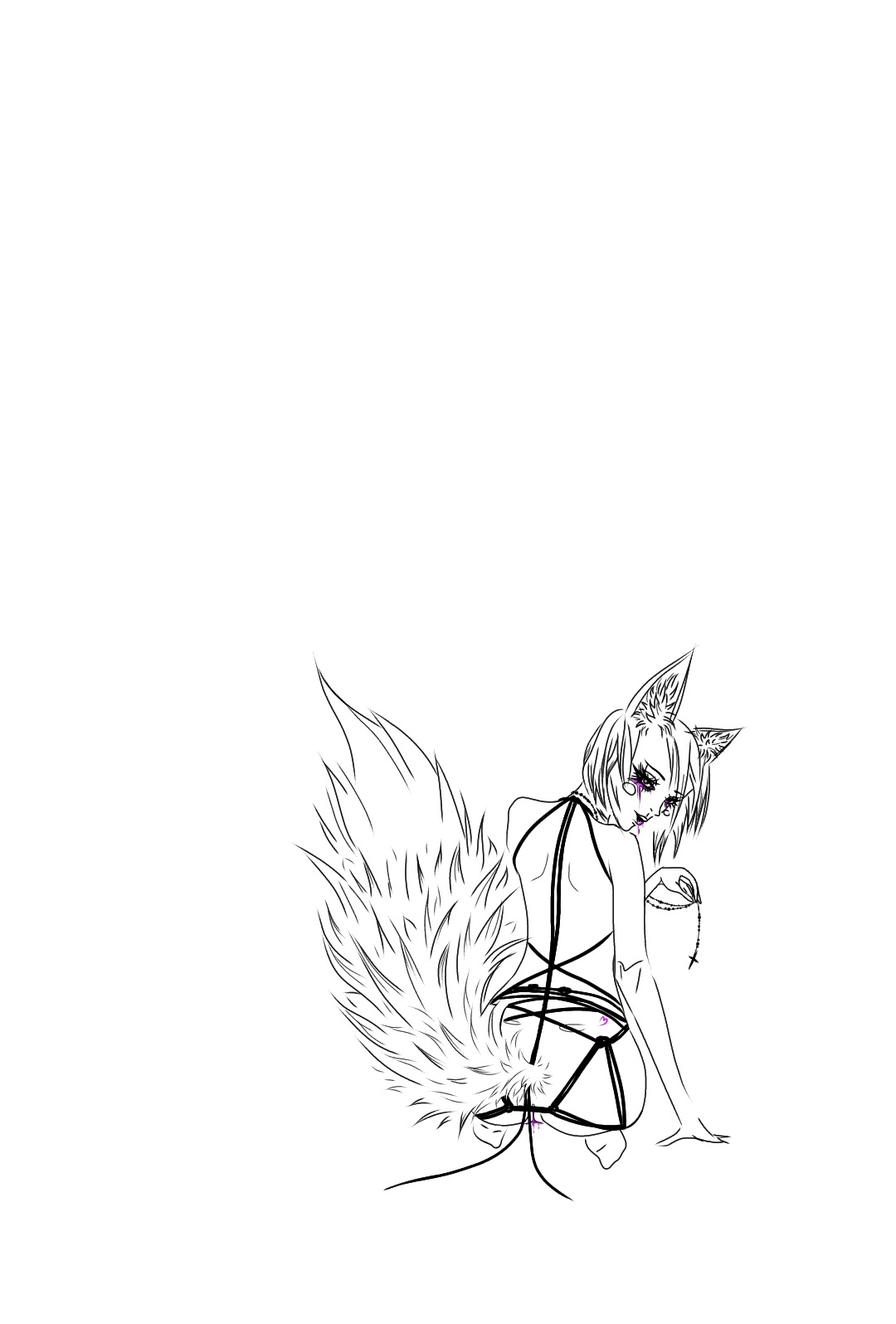 fox girl - NSFW, My, Drawing, Simple, Fox, Shibari