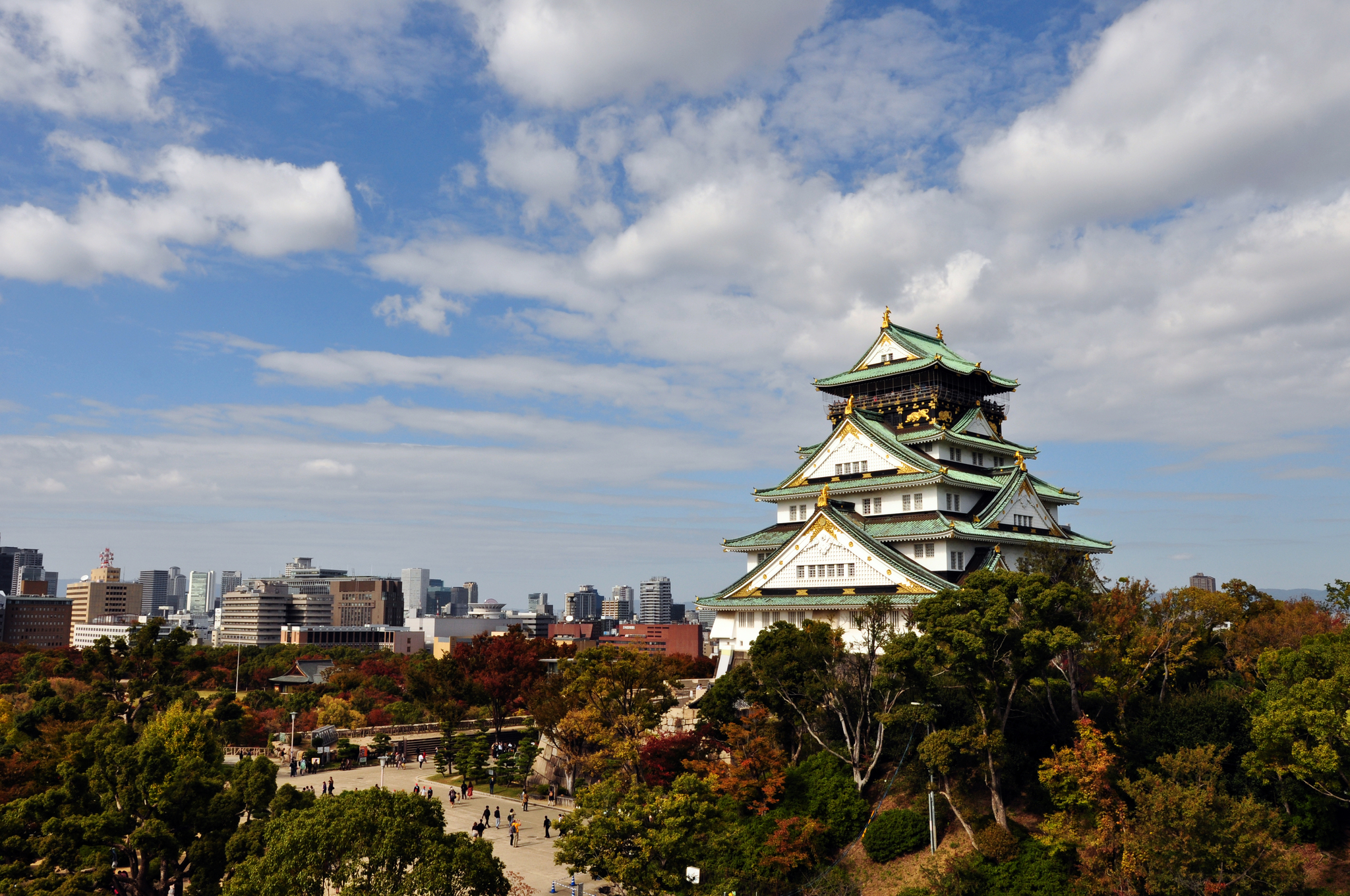 Castle, wheel, tower (Osaka, Japan) - My, Japan, Osaka, Lock, Ferris wheel, Tower, Панорама, Longpost