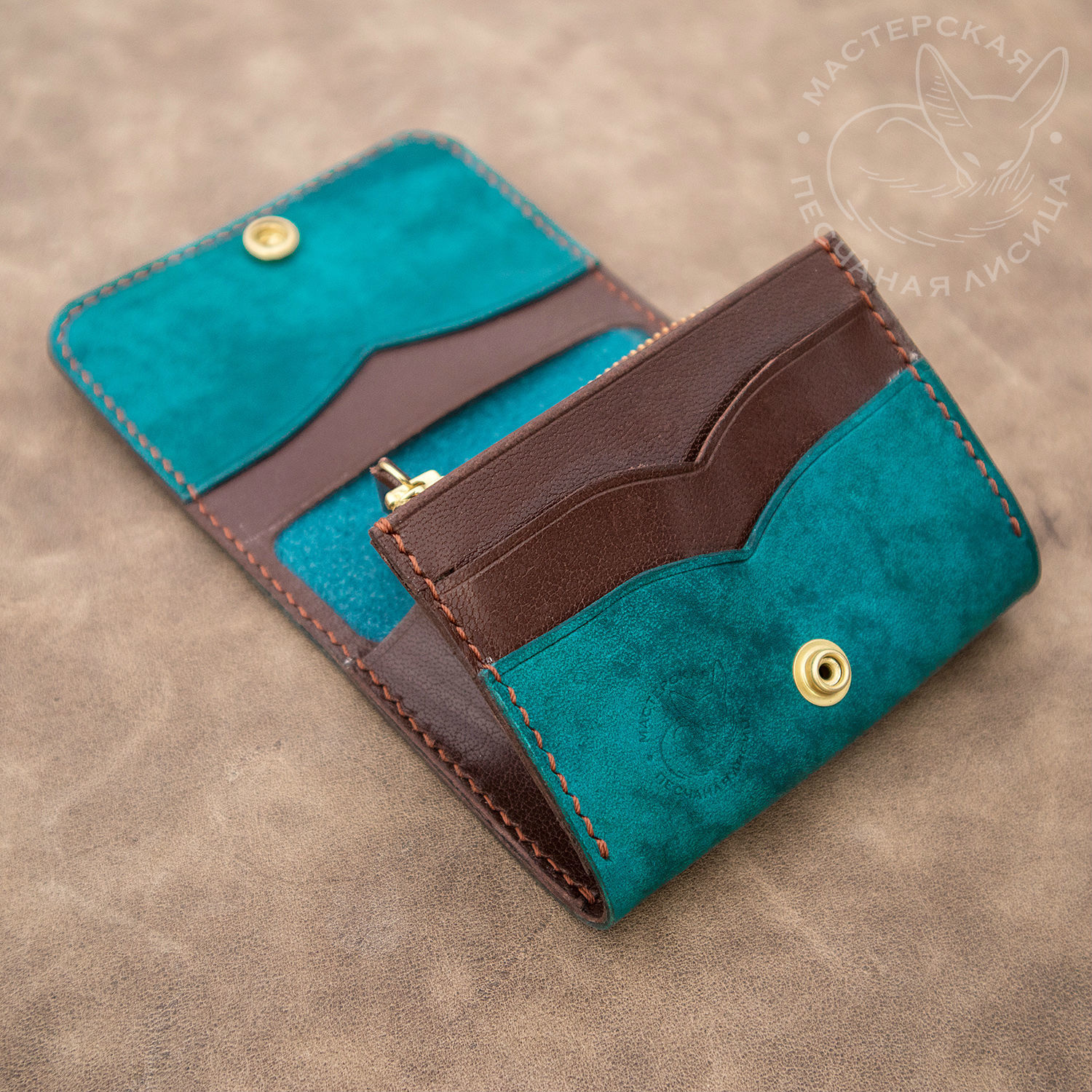 Two sea green wallets - My, Handmade, Craft, With your own hands, Needlework without process, Leather products, Longpost, Wallet, Purse