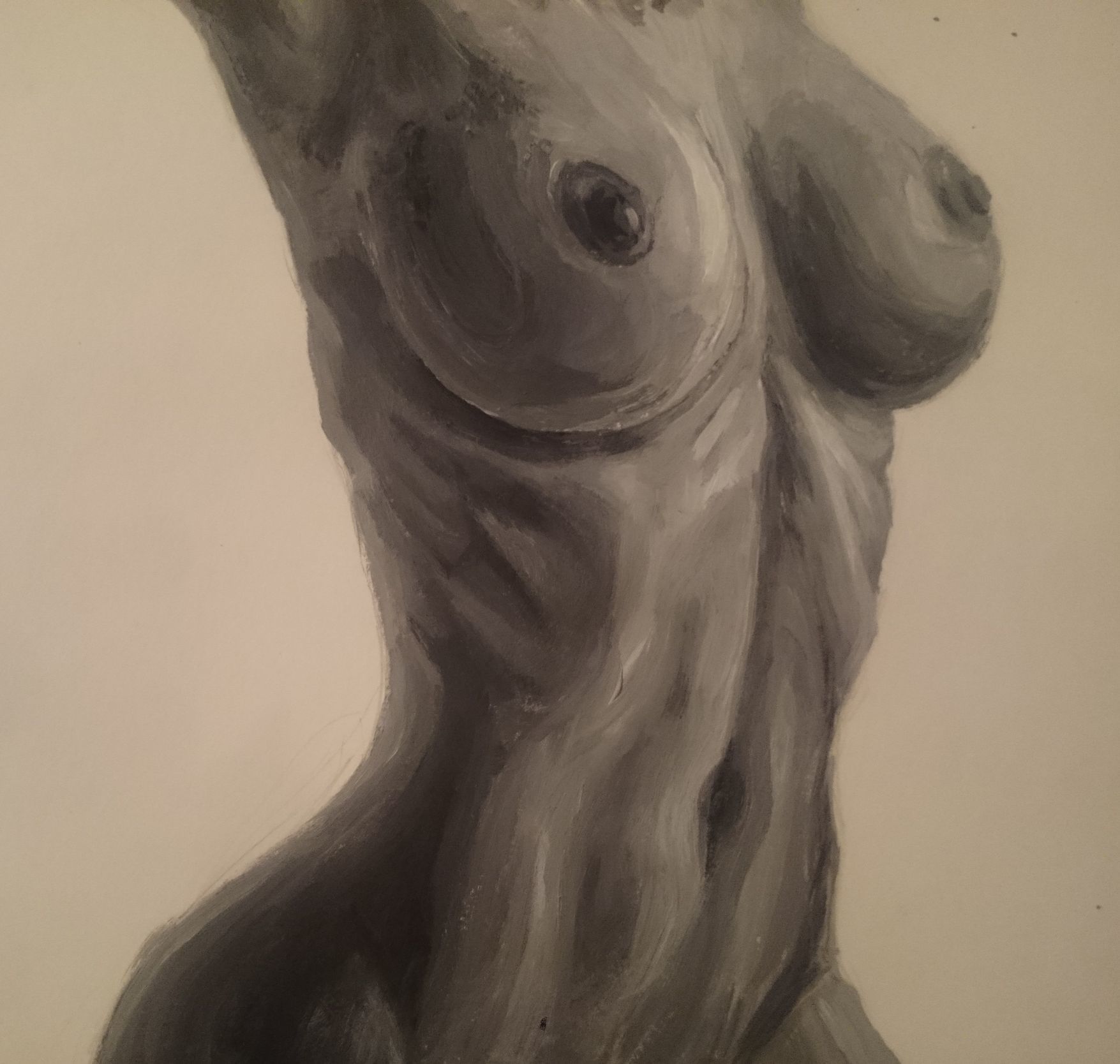 Painting with a Naked Girl - NSFW, My, Acrylic, Girls, Drawing, Longpost, Erotic, Breast