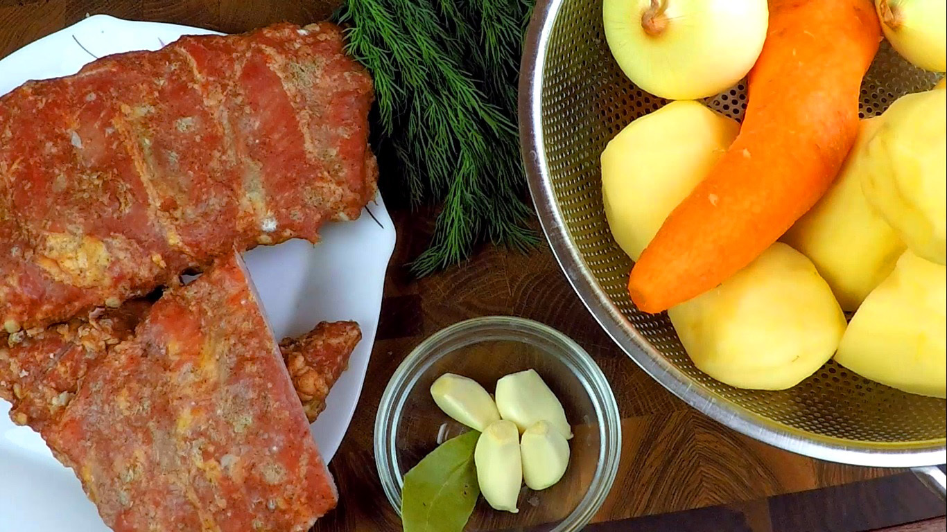 Braised pork ribs with fried vegetables - My, Food, Cooking, Recipe, With grandfather at lunch, Video, Longpost, Video recipe, Ribs