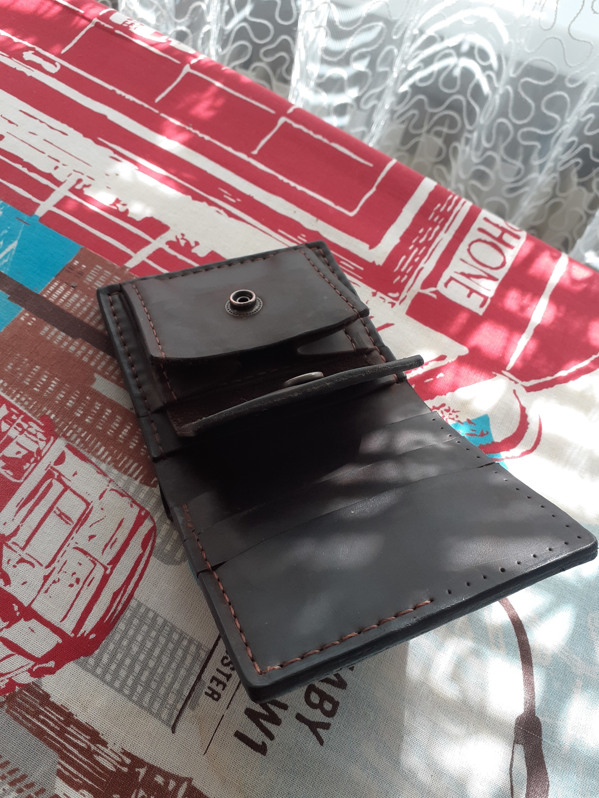 Wallet with coin box - My, Leather products, Leather craft, Natural leather, Leather, Longpost, Needlework with process