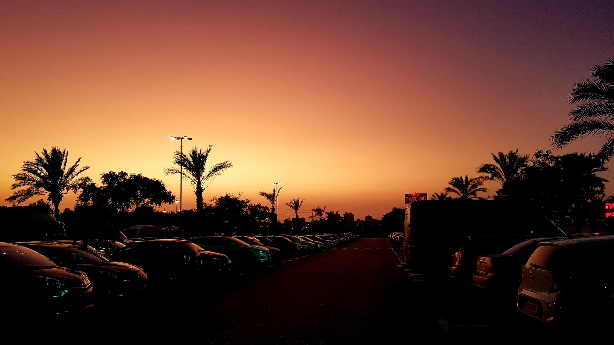 Sunset in the parking lot - My, Sunrises and sunsets, Parking, Israel