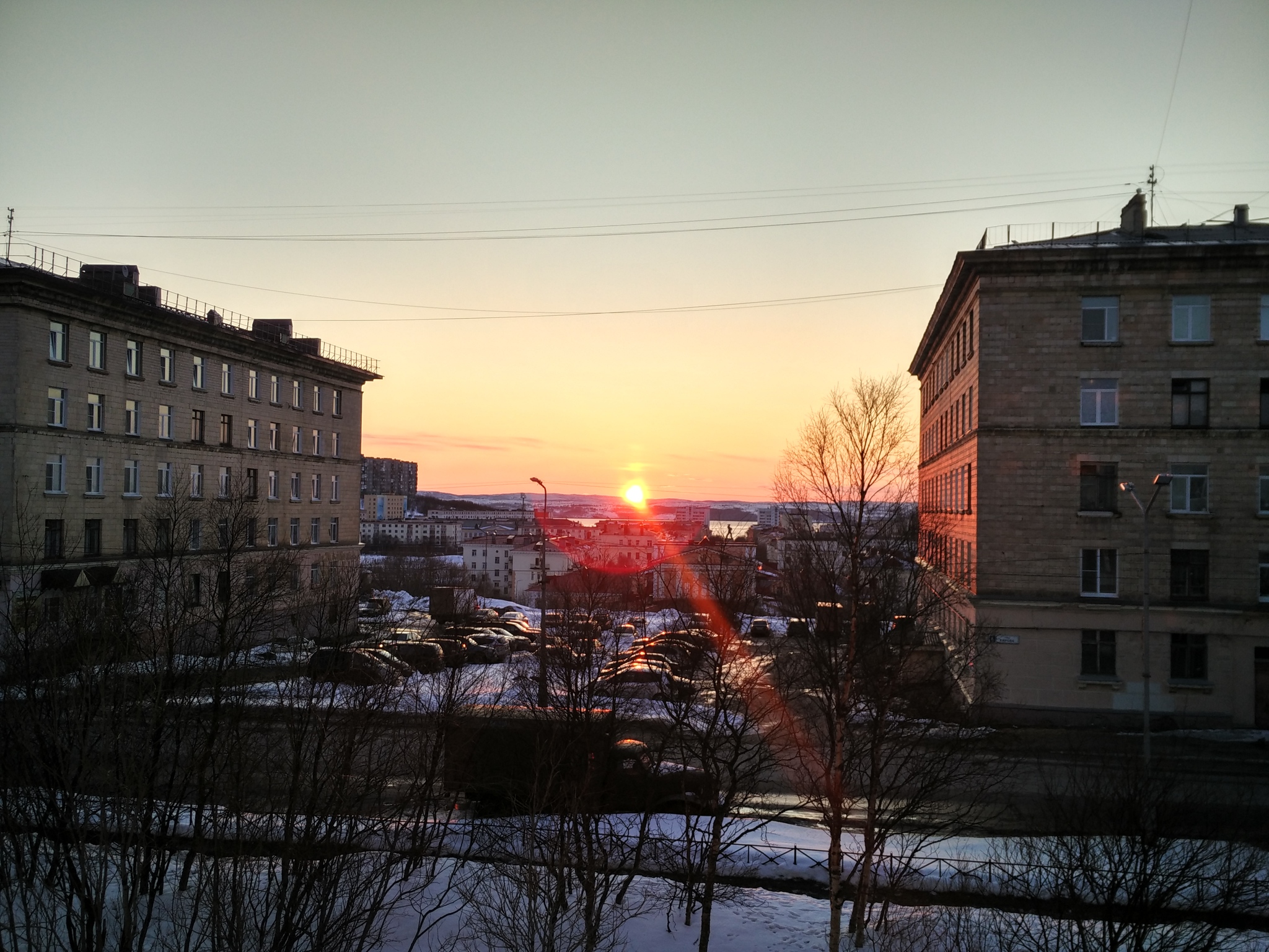 Североморск. Закат. Сейчас - Моё, Фотография, Закат, Североморск, Мурманская область, Снег, Солнце