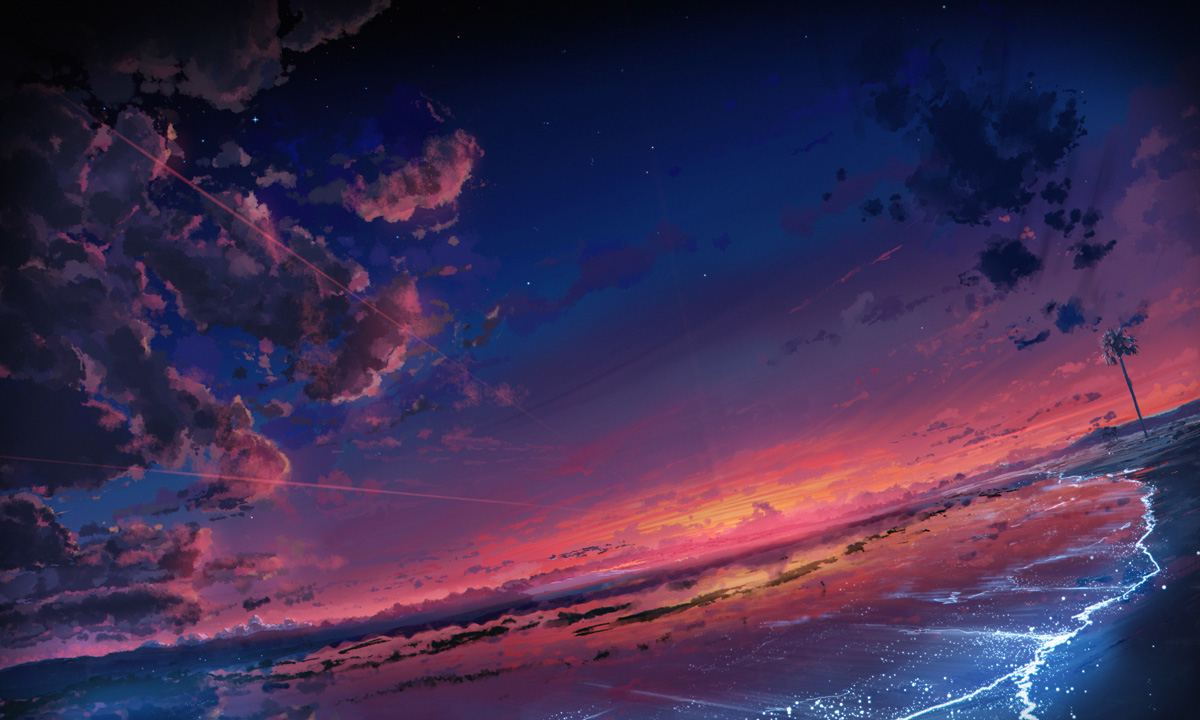 Sky - Art, Illustrations, Sky, Starry sky, Clouds, Pixiv, Longpost