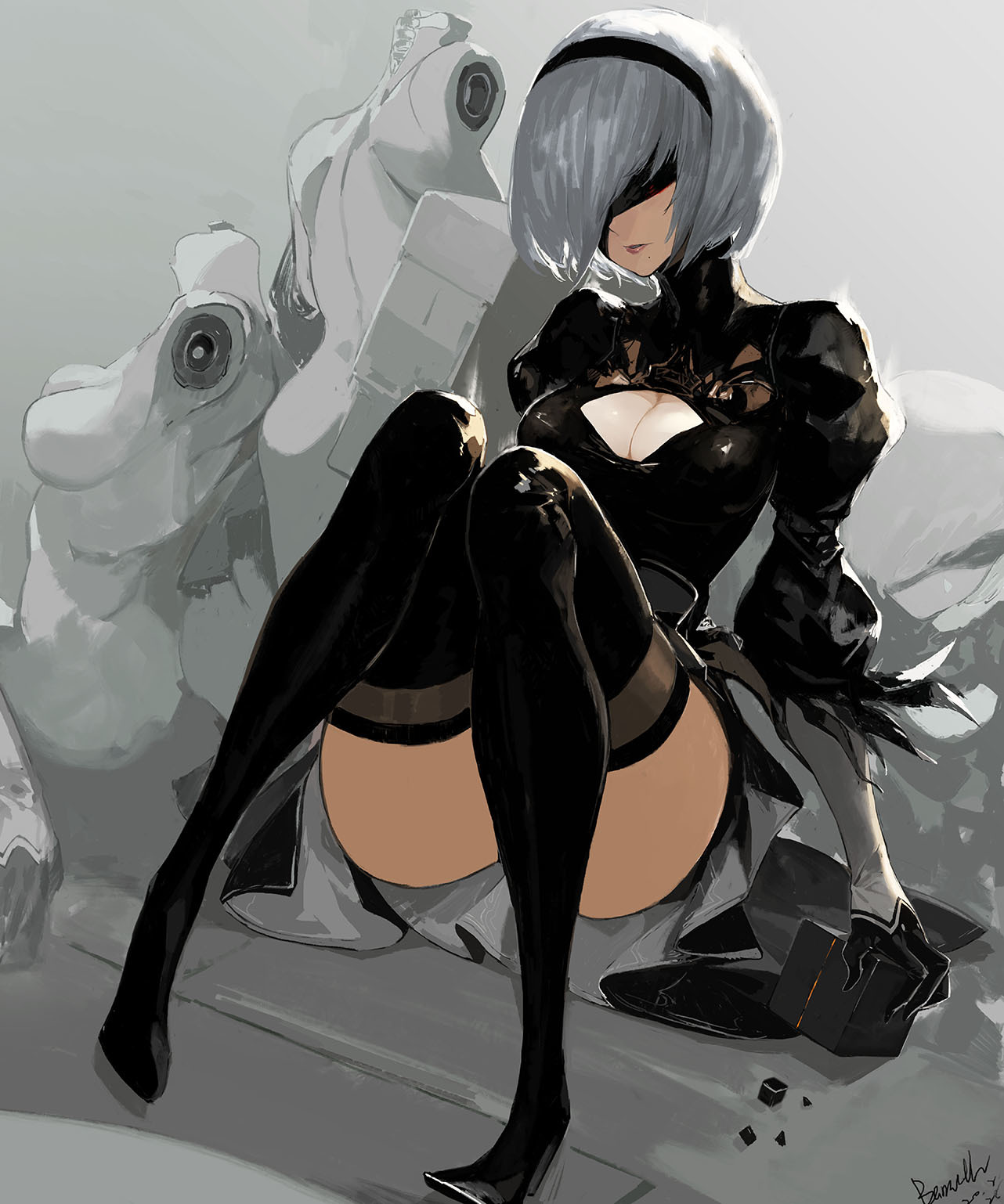 NieR:Automata - NSFW, Аниме, Anime Art, Не аниме, NIER Automata, Yorha unit No 2 type B, Попа, Грудь, Длиннопост