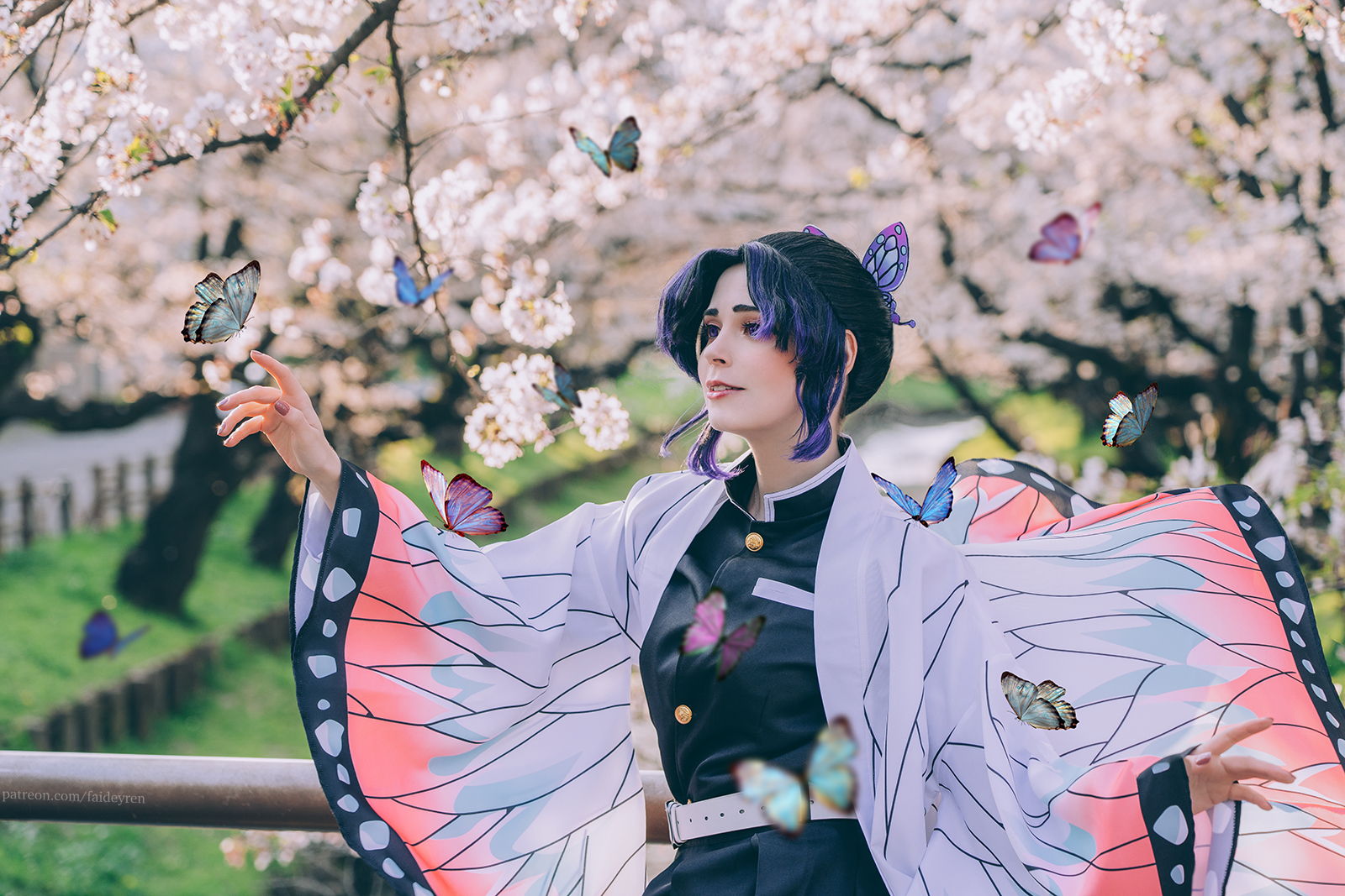 Kochou Shinobu cosplay in cherry blossoms - My, Russian cosplay, Faid Eyren, Kochou shinobu, Kimetsu no yaiba, Cosplay, Longpost