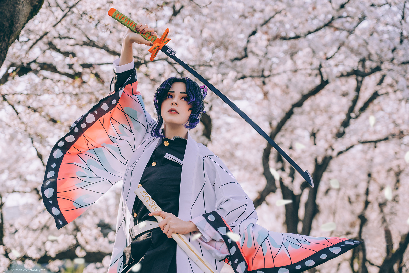 Kochou Shinobu cosplay in cherry blossoms - My, Russian cosplay, Faid Eyren, Kochou shinobu, Kimetsu no yaiba, Cosplay, Longpost