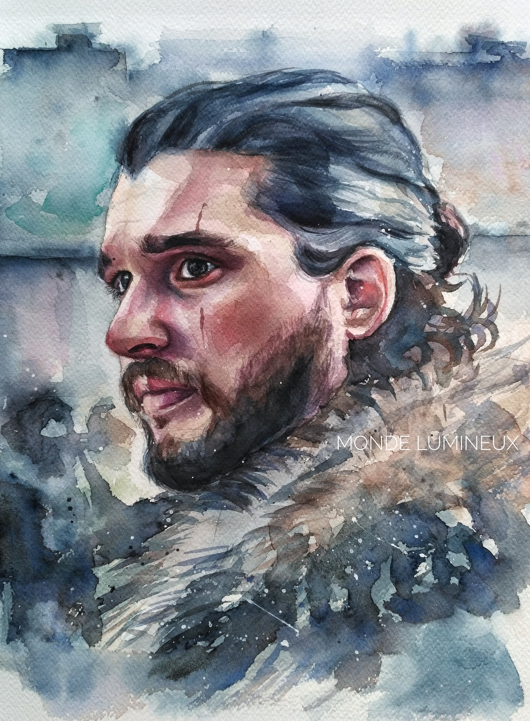King of the North. Watercolor - My, Drawing, Watercolor, Creation, Game of Thrones, Jon Snow