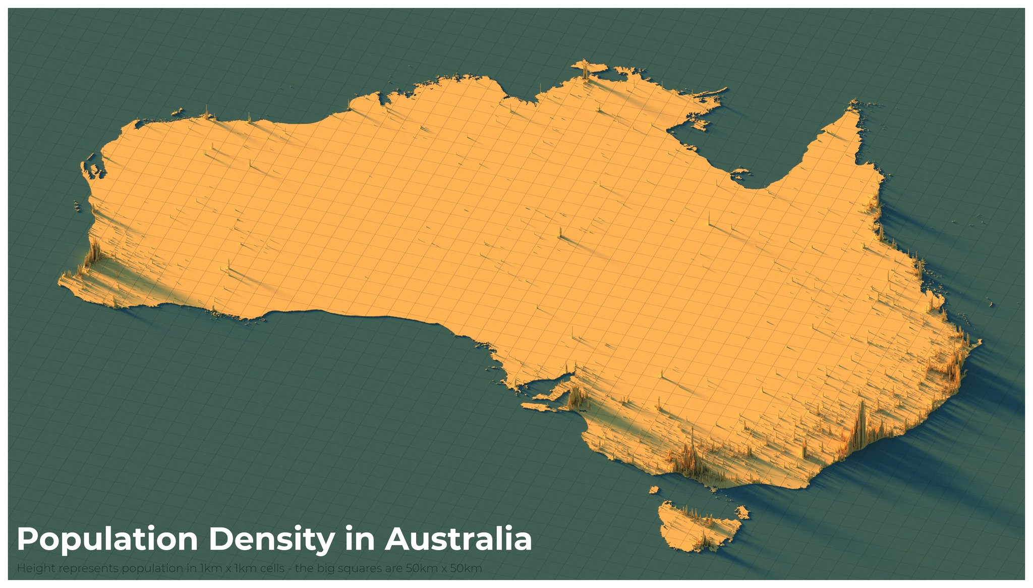 Карта плотности населения Австралии - Карты, Плотность населения, Австралия, Инфографика