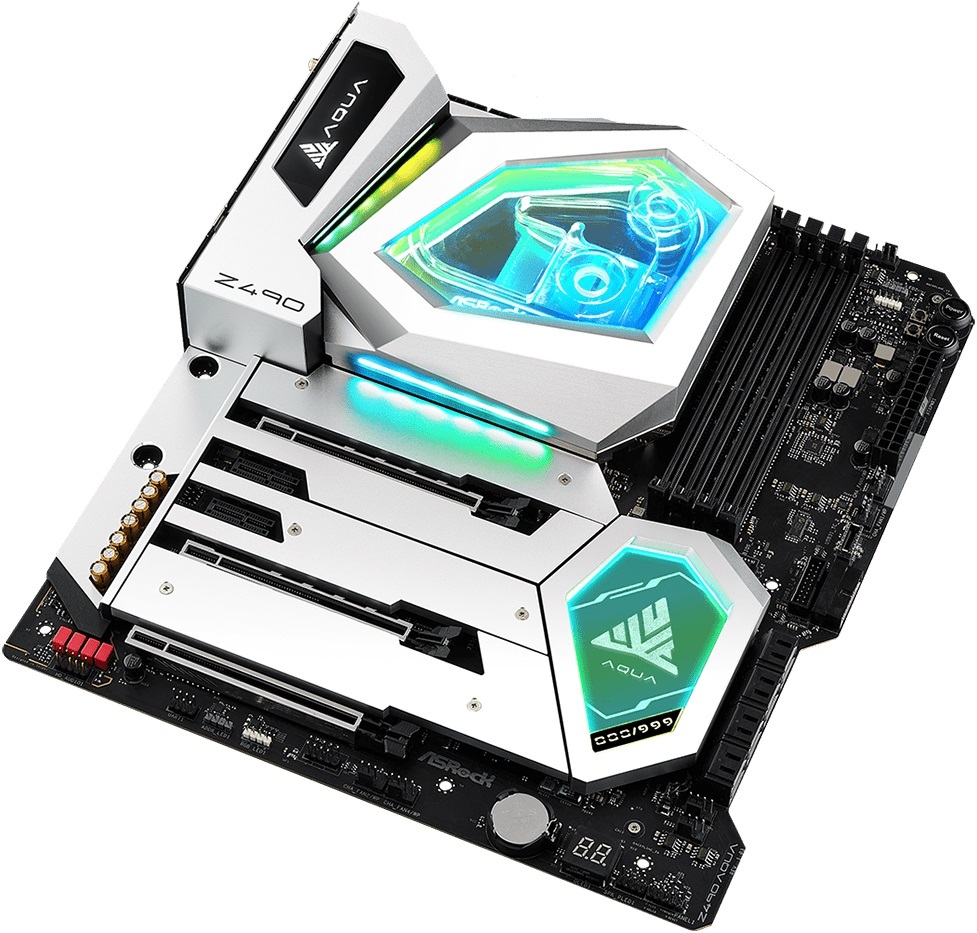 Системная плата ASRock Z490 Aqua комплектуется водоблоком и фитингами ...