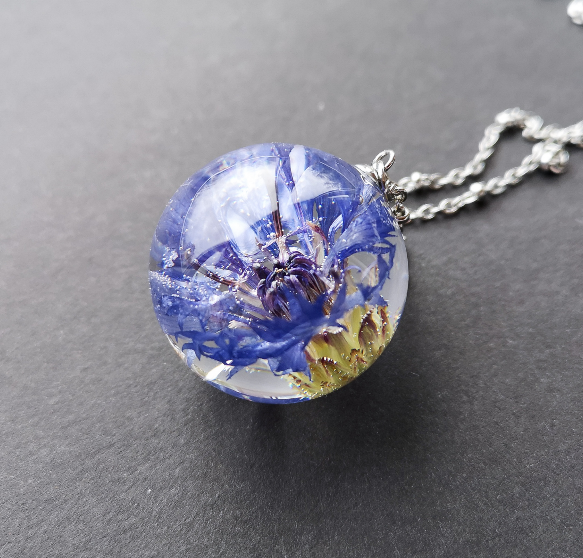 Pendant with whole cornflower - My, Needlework without process, Pendant, Handmade, Epoxy resin jewelry, Wildflowers