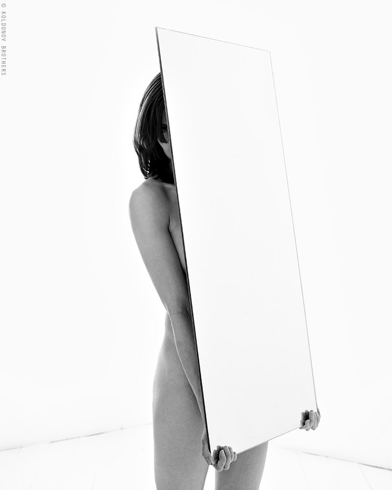 Mirror - NSFW, My, Black and white, Erotic, Monochrome, Mirror, Naked