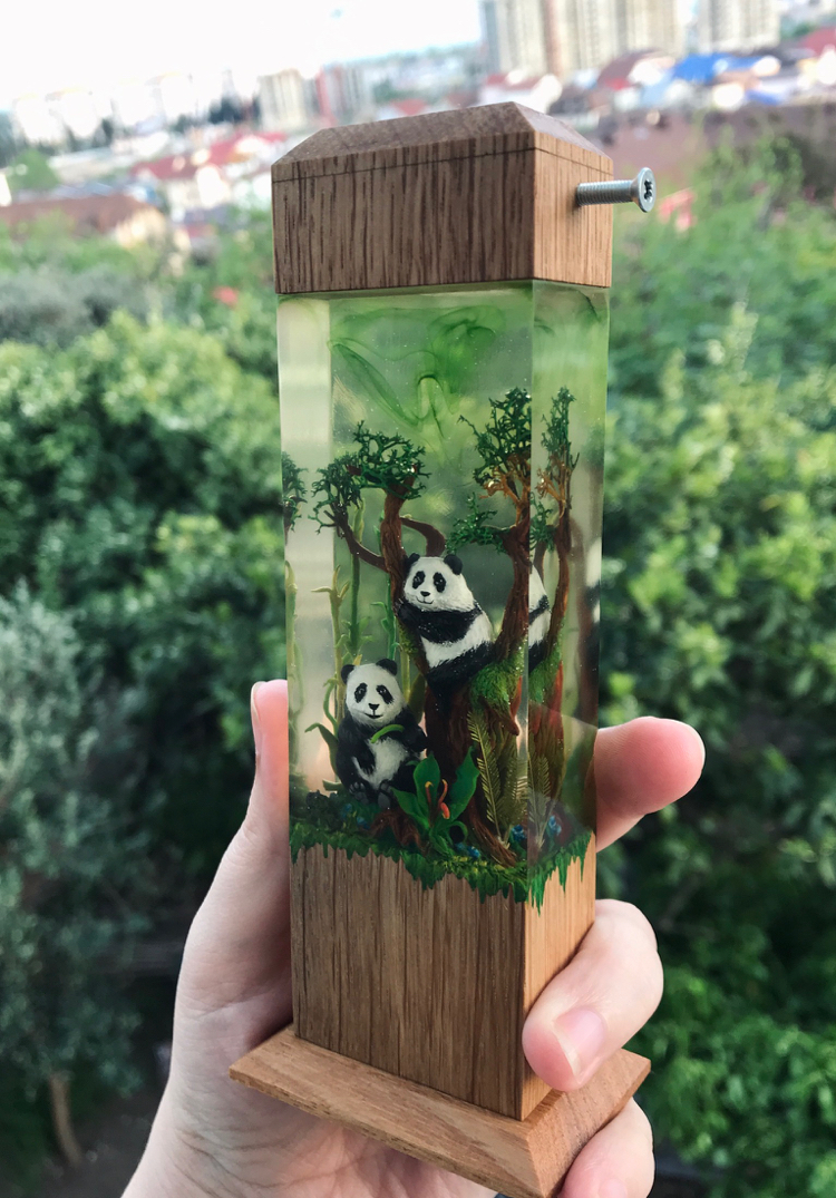 Lamp Pandas - My, Night light, Polymer clay, Needlework without process, With your own hands, Epoxy resin, Creation, Panda, Longpost